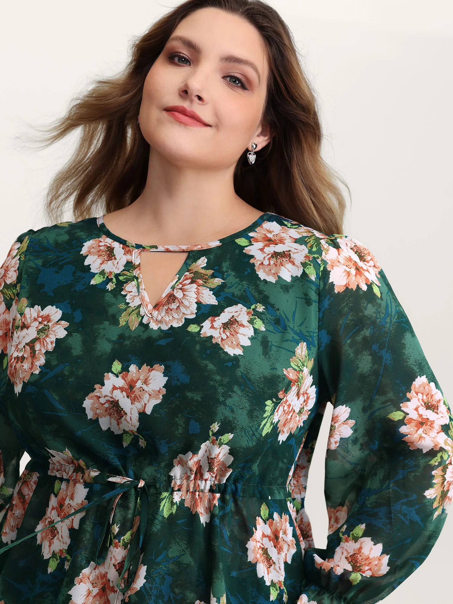 Sheer Floral Print Tie Flared Blouse - Image 2