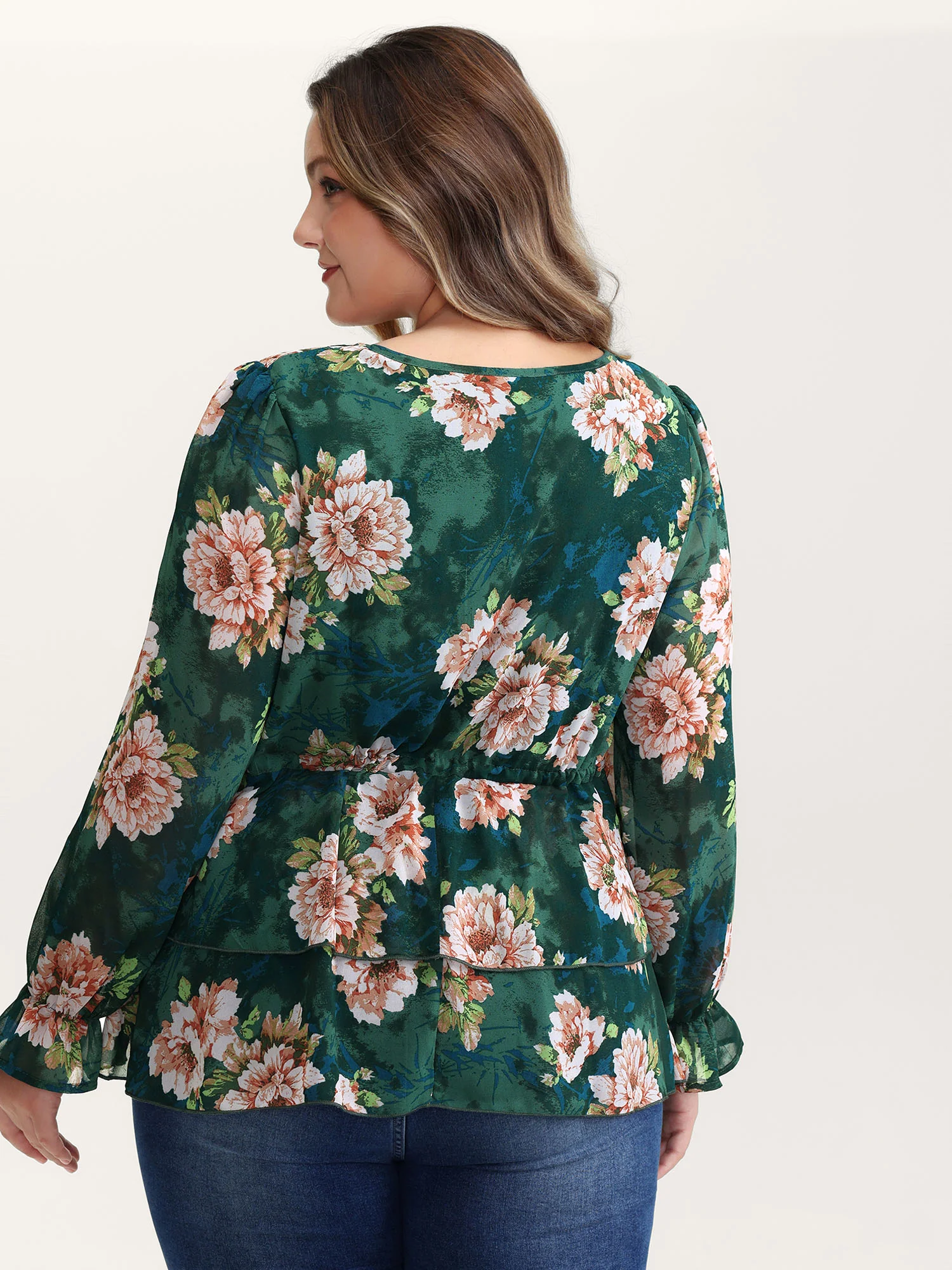 Sheer Floral Print Tie Flared Blouse - Image 4