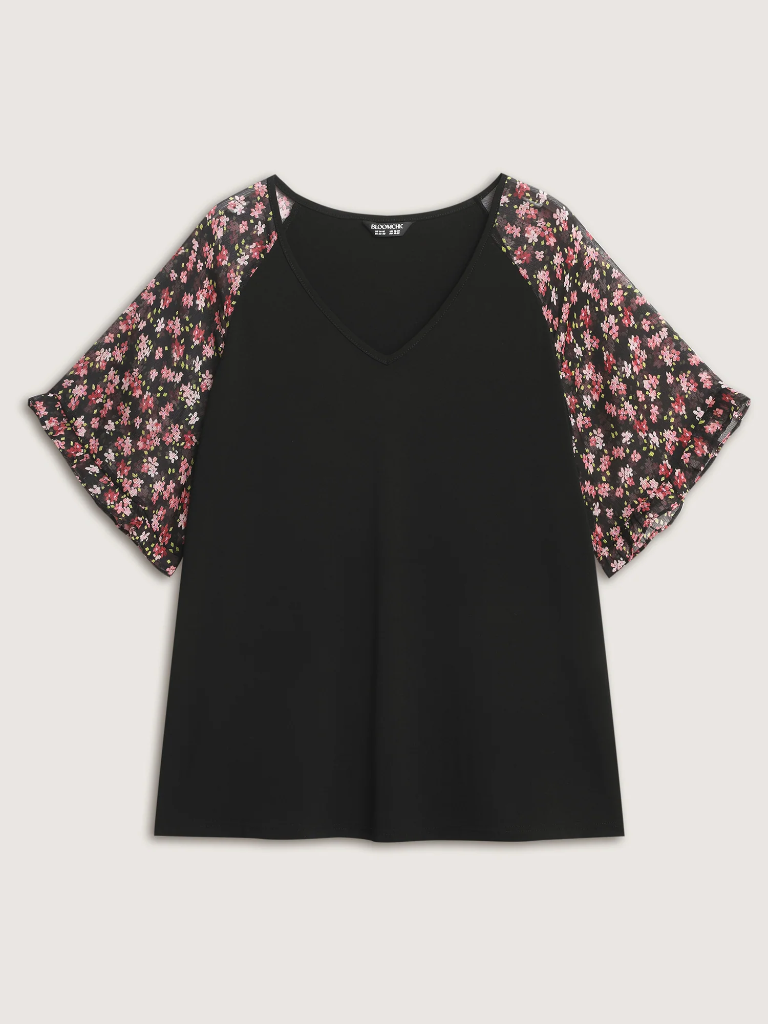 Sheer Floral Print Ruffled Cuff Sleeve Top - Image 6
