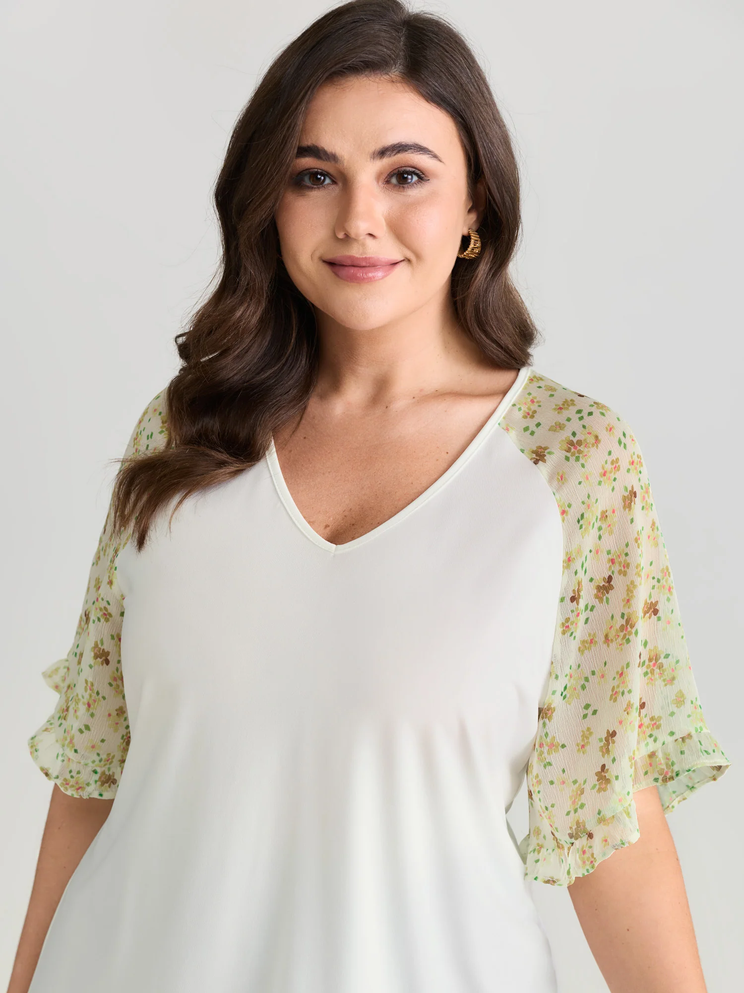 Sheer Floral Print Ruffled Cuff Sleeve Top - Image 8