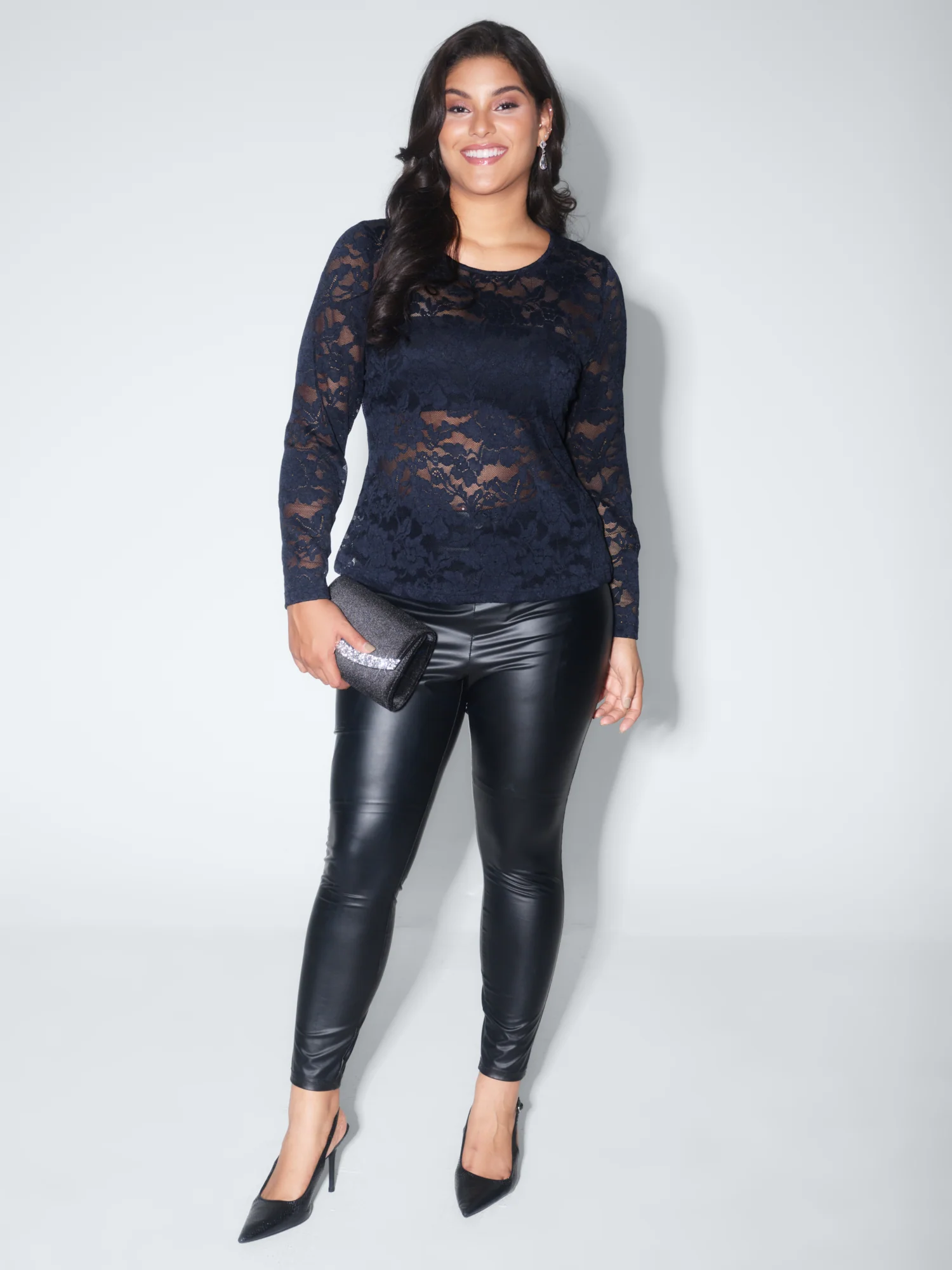 Sheer Floral Round Neck Fitted Knit Top - Image 3