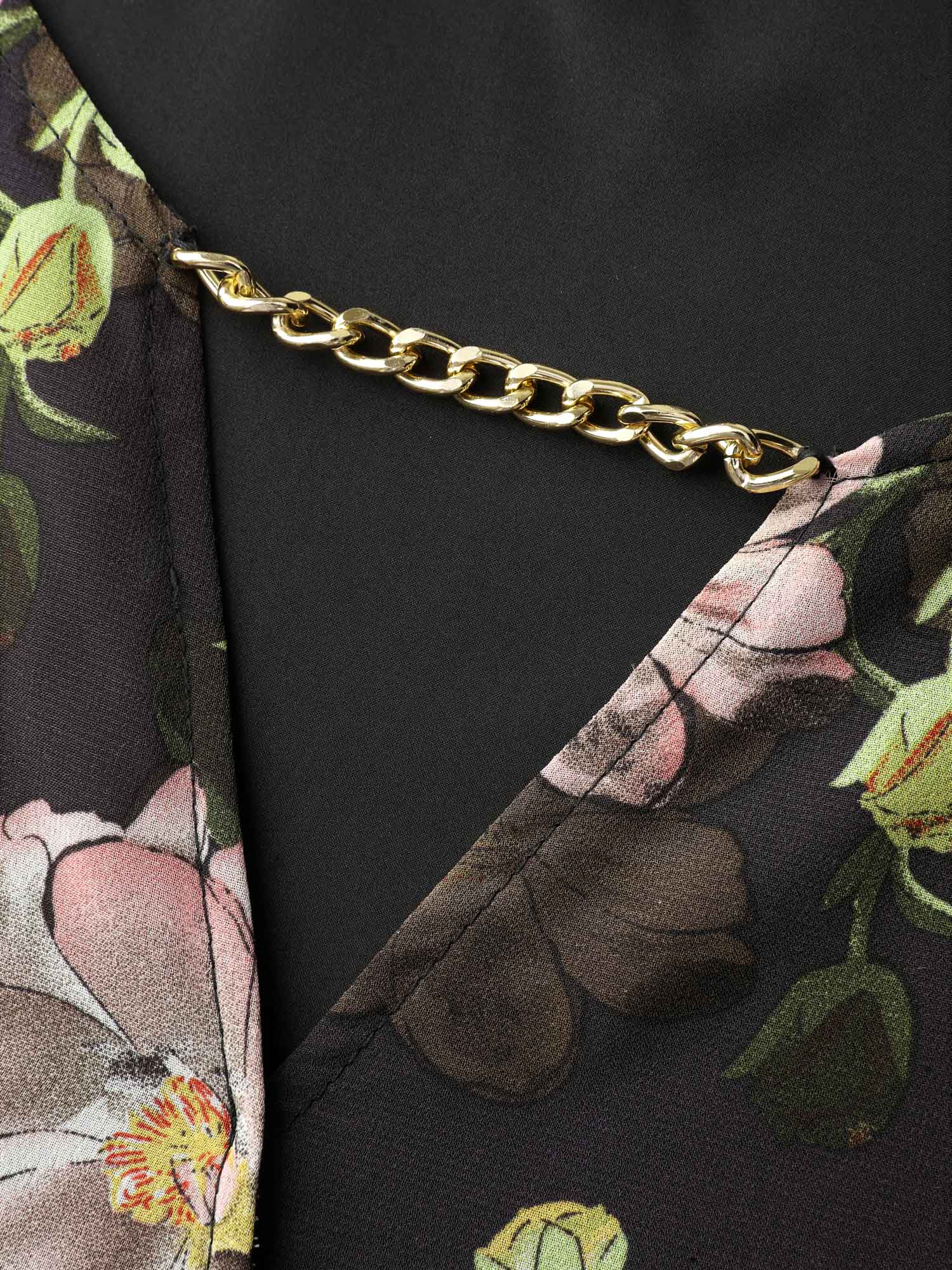 Sheer Floral Ruffled Cuff Metal Detail Blouse - Image 6