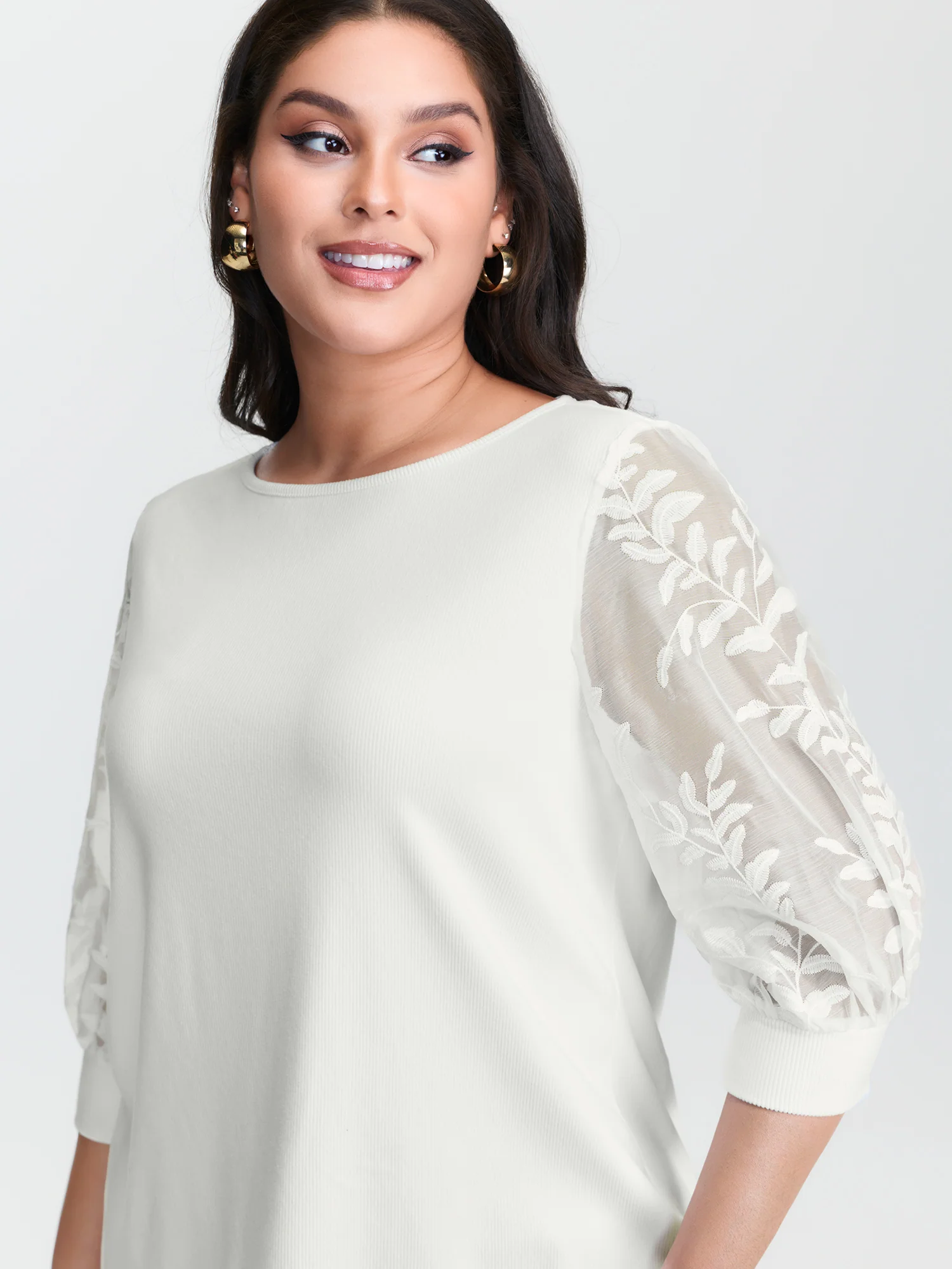 Sheer Floral Sleeve Spliced Blouse - Image 3