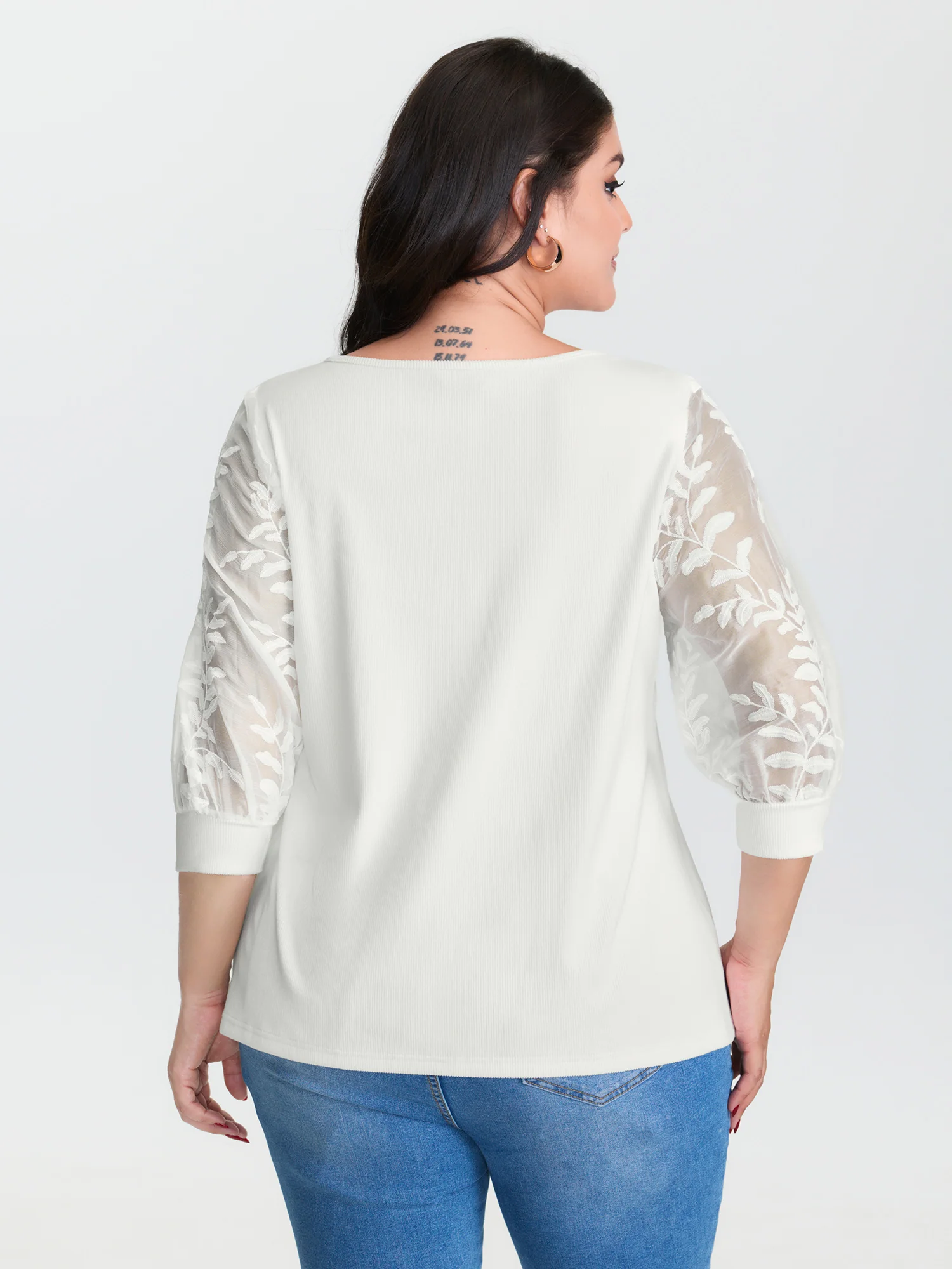 Sheer Floral Sleeve Spliced Blouse - Image 4