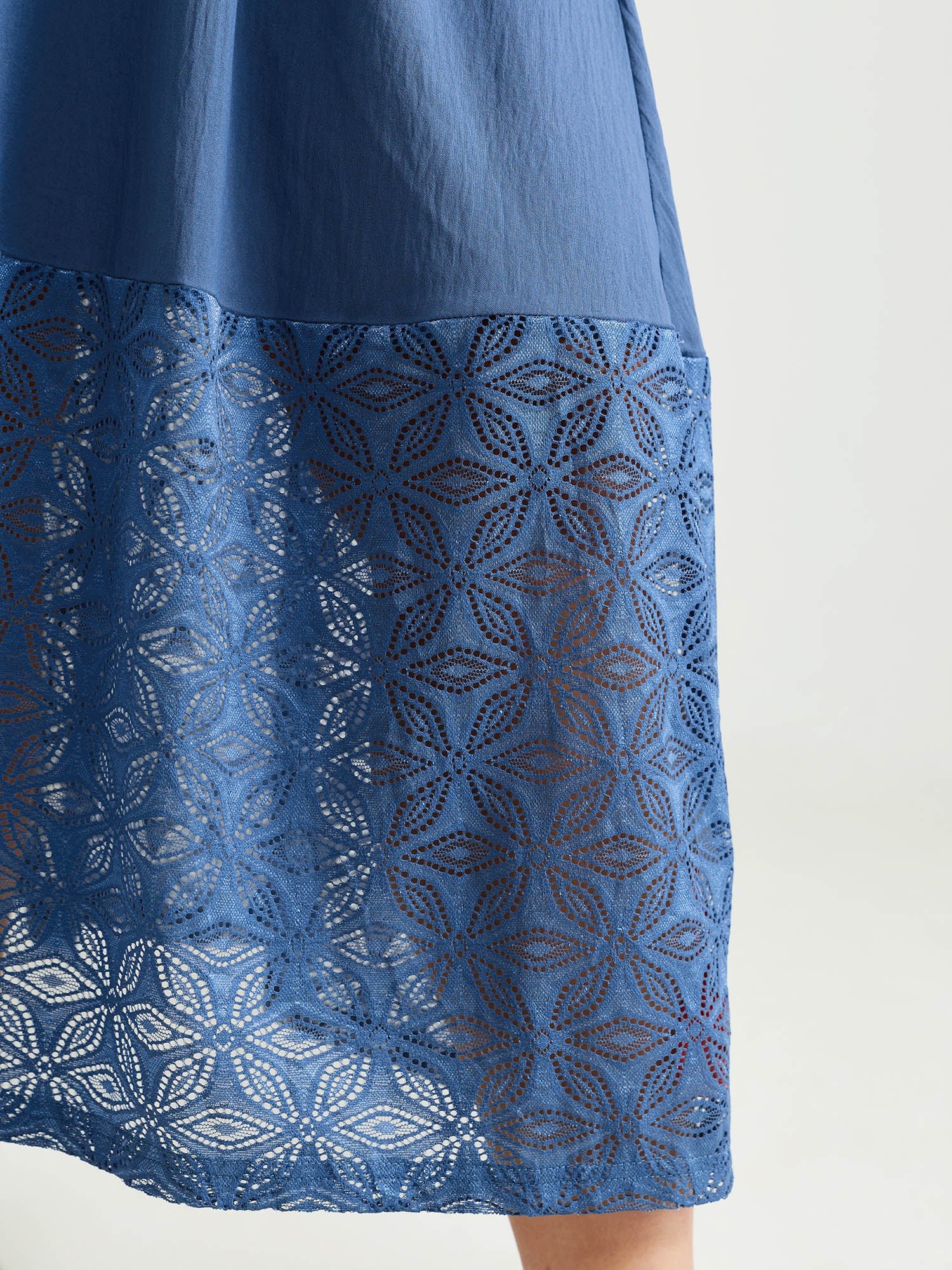 Sheer Floral Texture Drawstring Neckline Midi Dress - Image 4