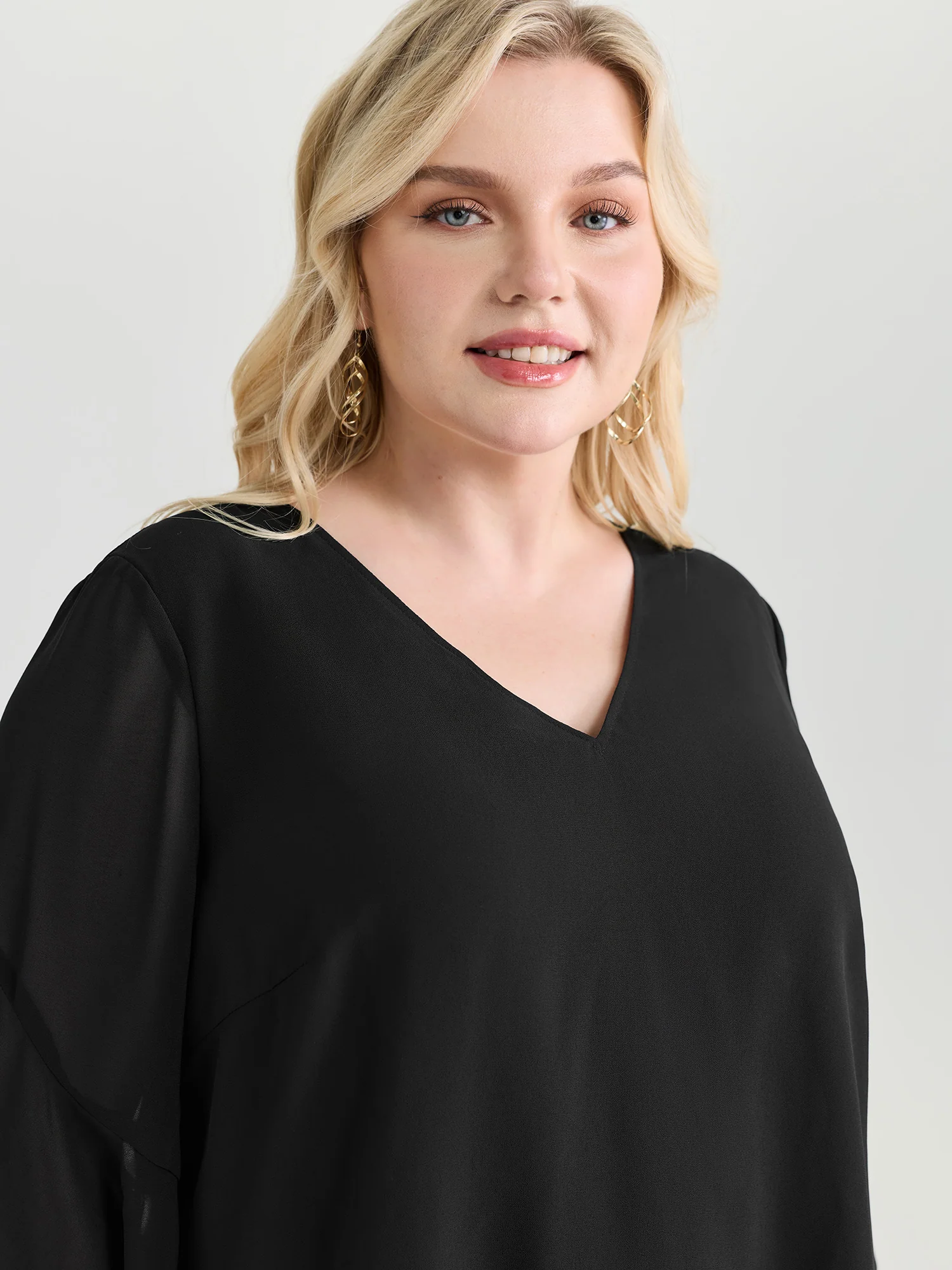 Sheer Flowy Ruffled Sleeve Plain Blouse - Image 2