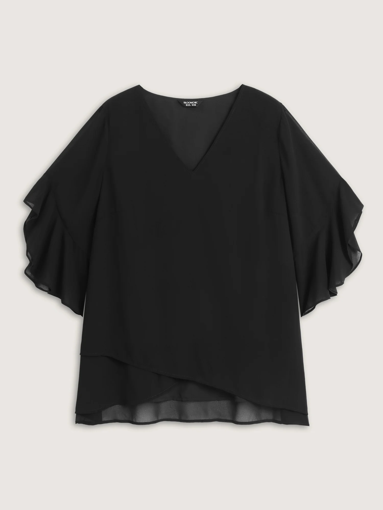 Sheer Flowy Ruffled Sleeve Plain Blouse - Image 7