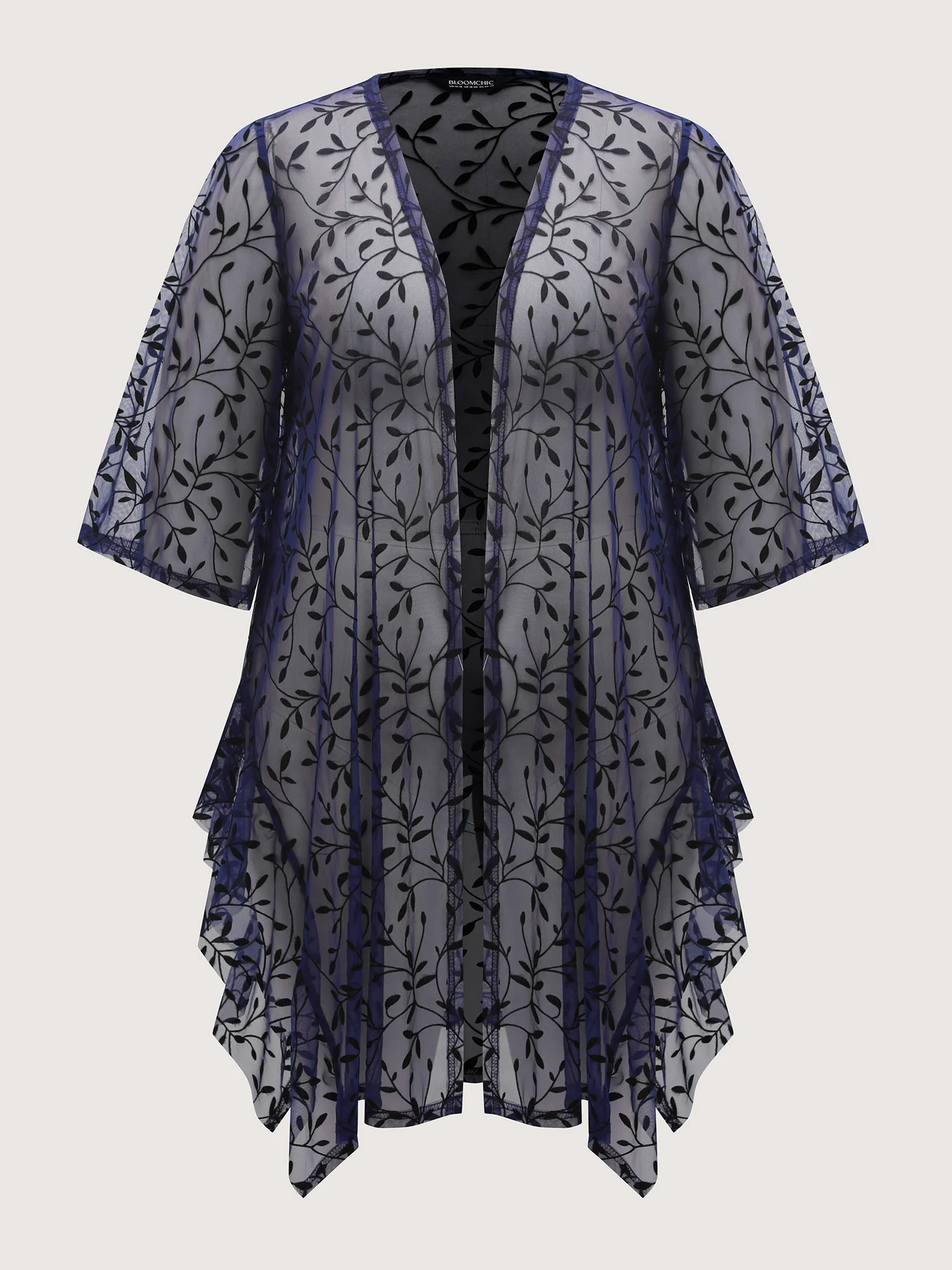 Sheer Jacquard Asymmetrical Hem Kimono - Image 8