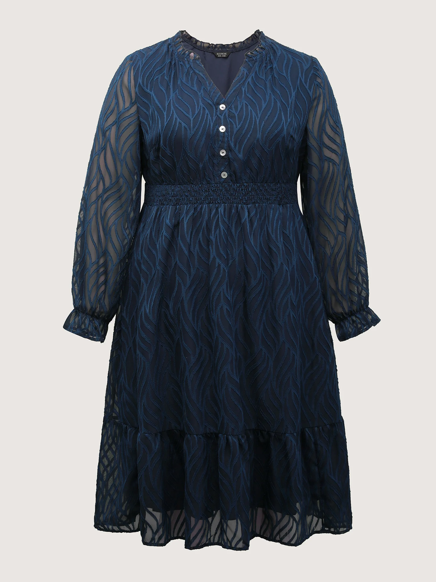 Sheer Jacquard Stretchy Waist Midi Dress - Image 7
