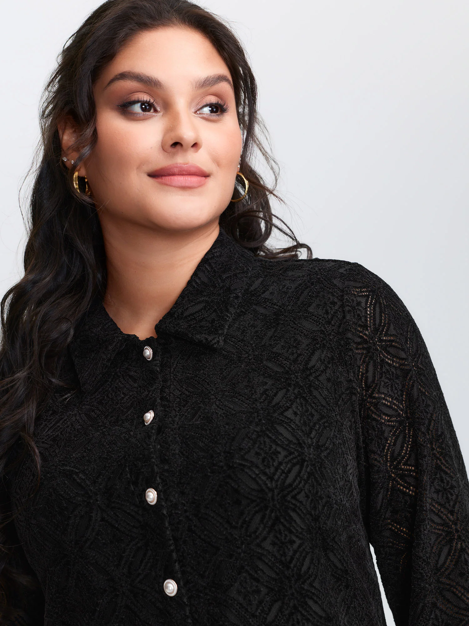 Sheer Lace Button-Down Shirt - Image 2
