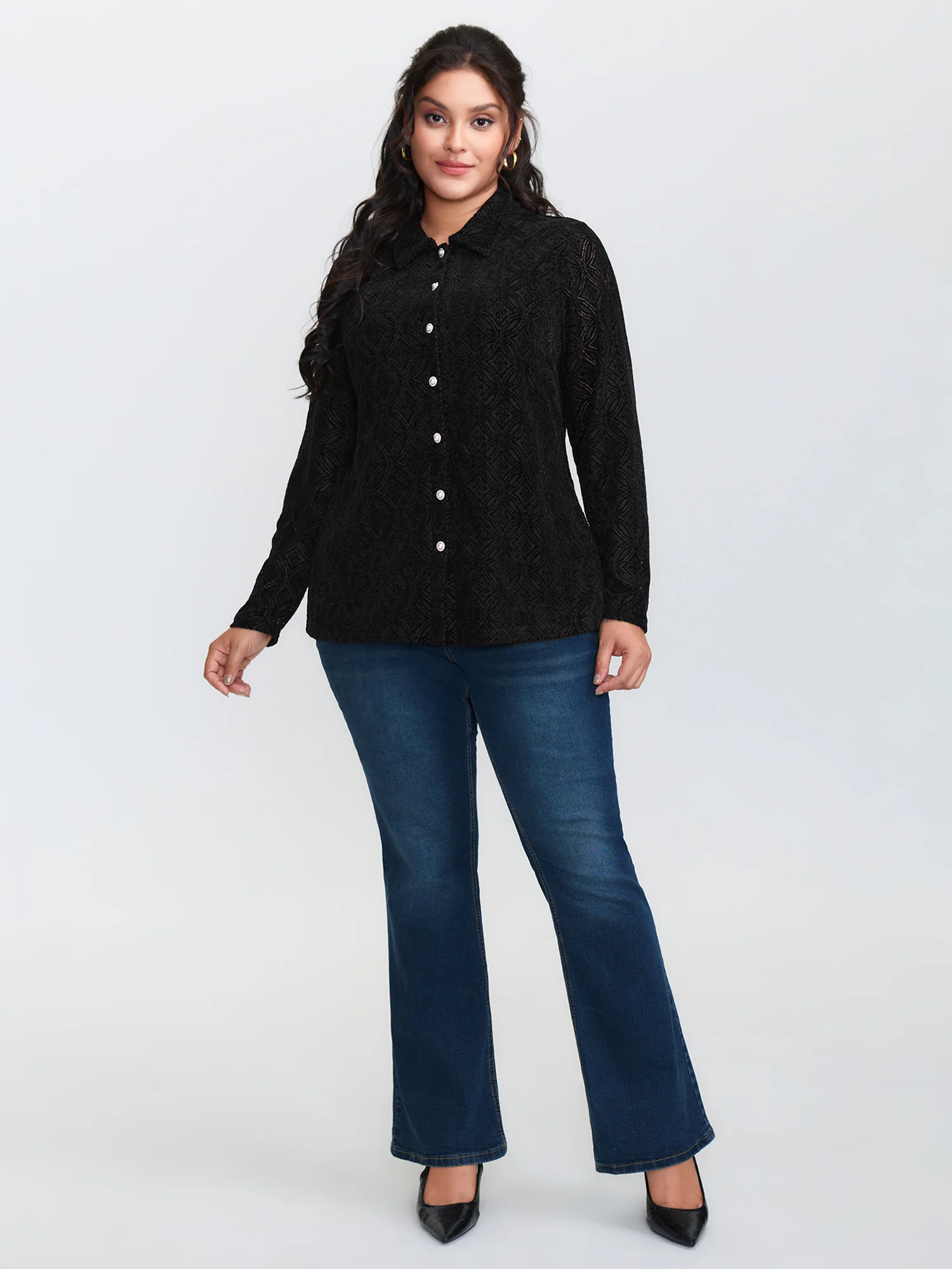 Sheer Lace Button-Down Shirt - Image 3