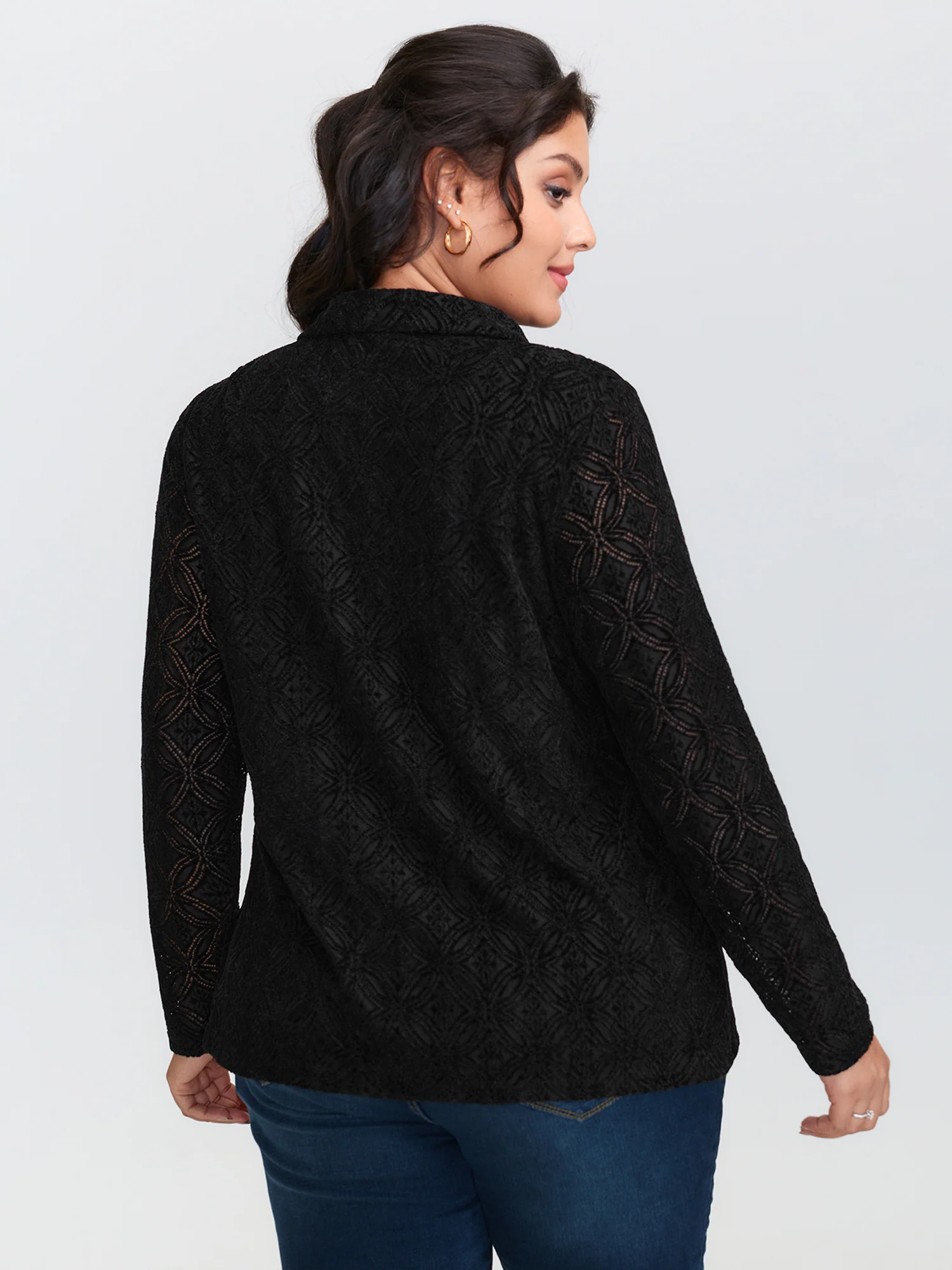 Sheer Lace Button-Down Shirt - Image 4