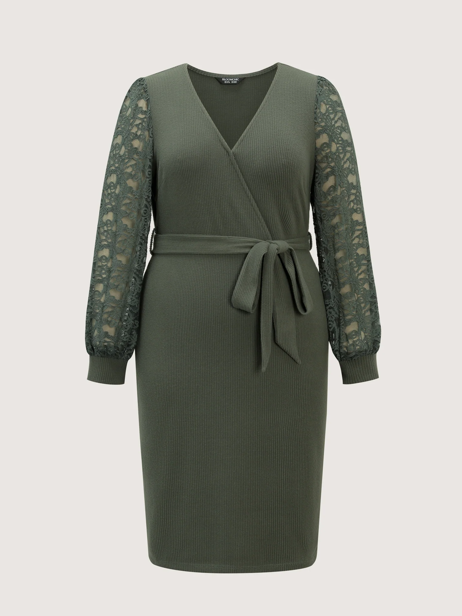 Sheer Lace Cozy Belted Waist Midi Dress - Image 5