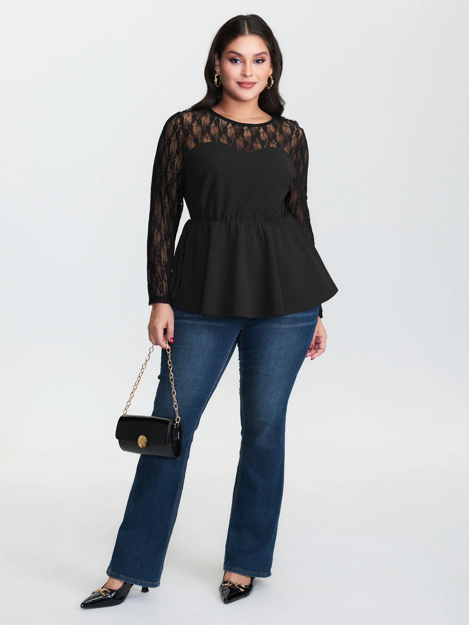 Sheer Lace Crisscross Plain Top - Image 2