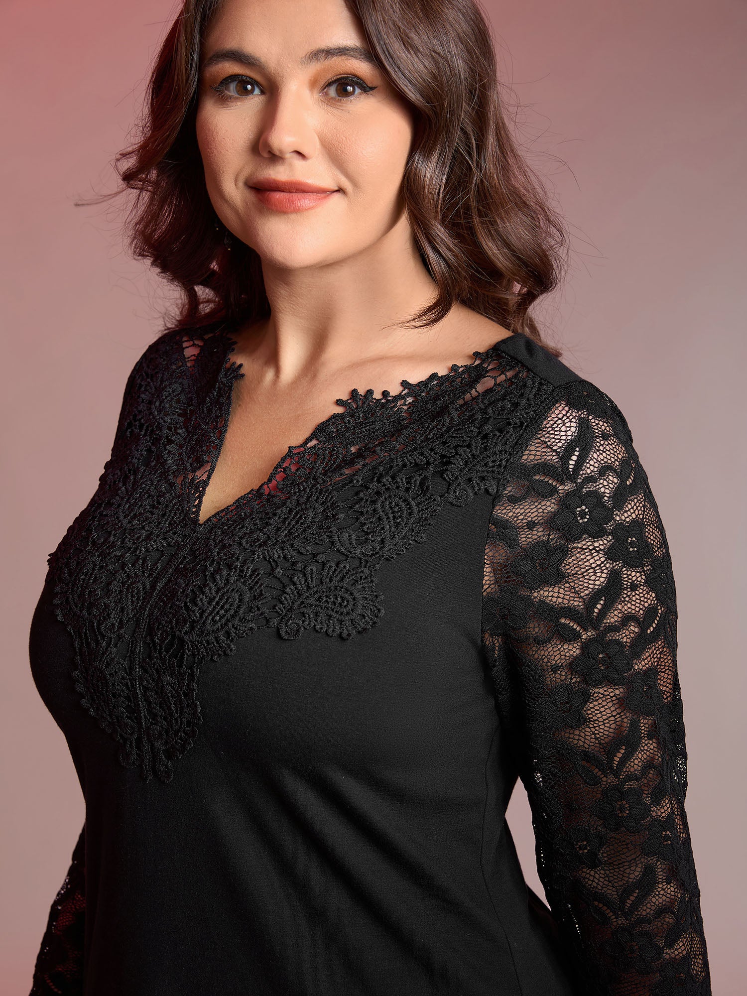 Sheer Lace Fitted Solid T-Shirt - Image 2