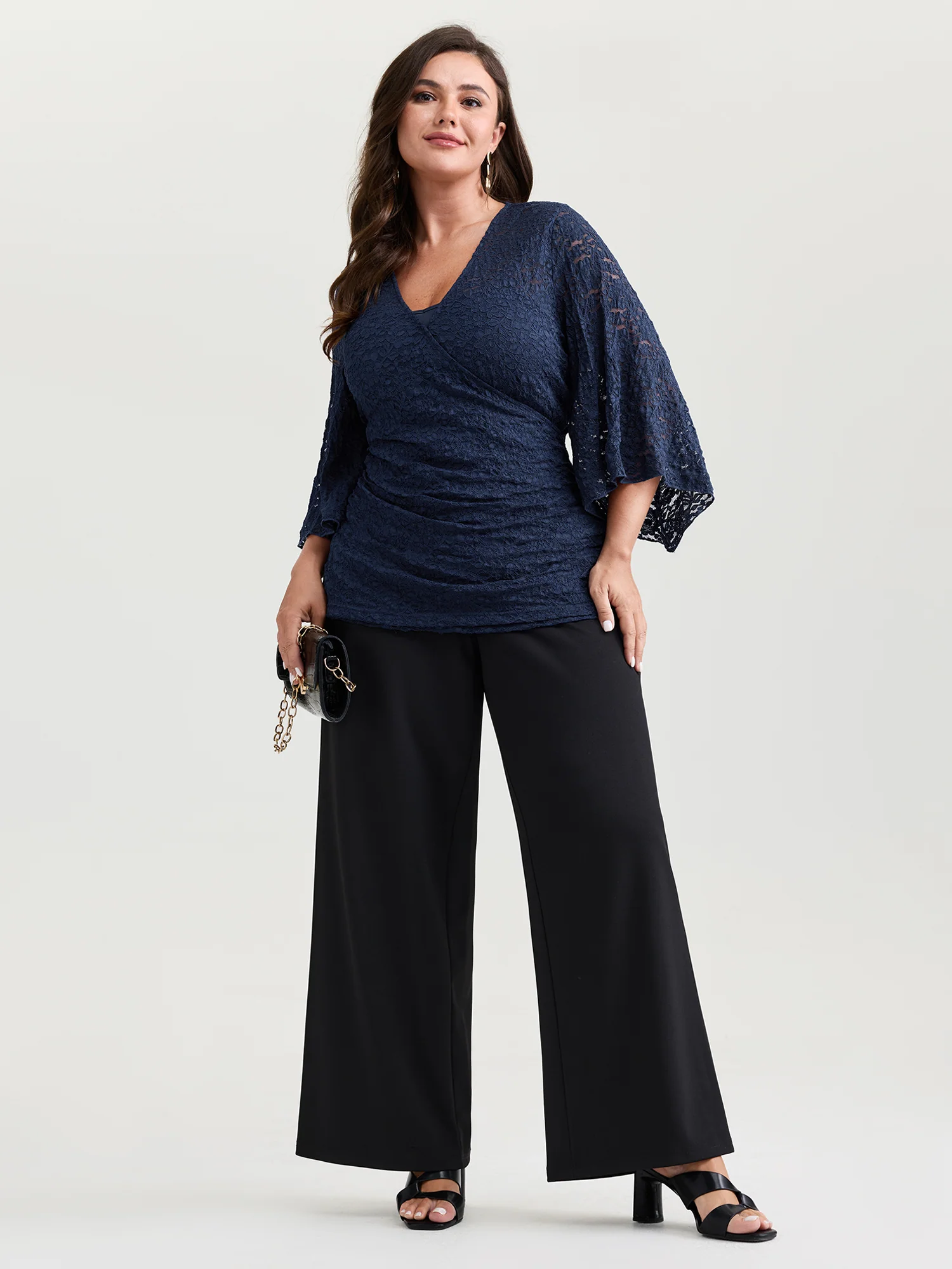 Sheer Lace Flared Sleeve Blouse - Image 3
