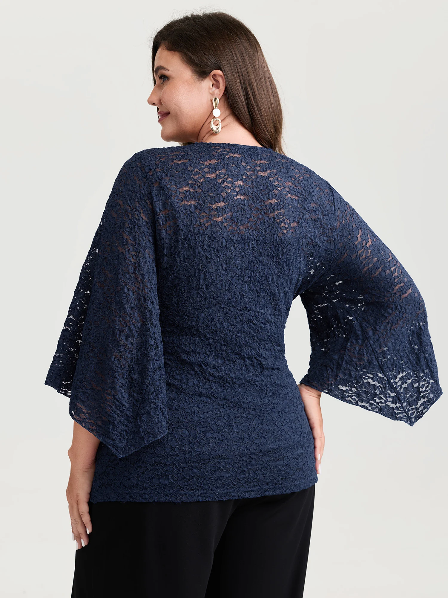 Sheer Lace Flared Sleeve Blouse - Image 5