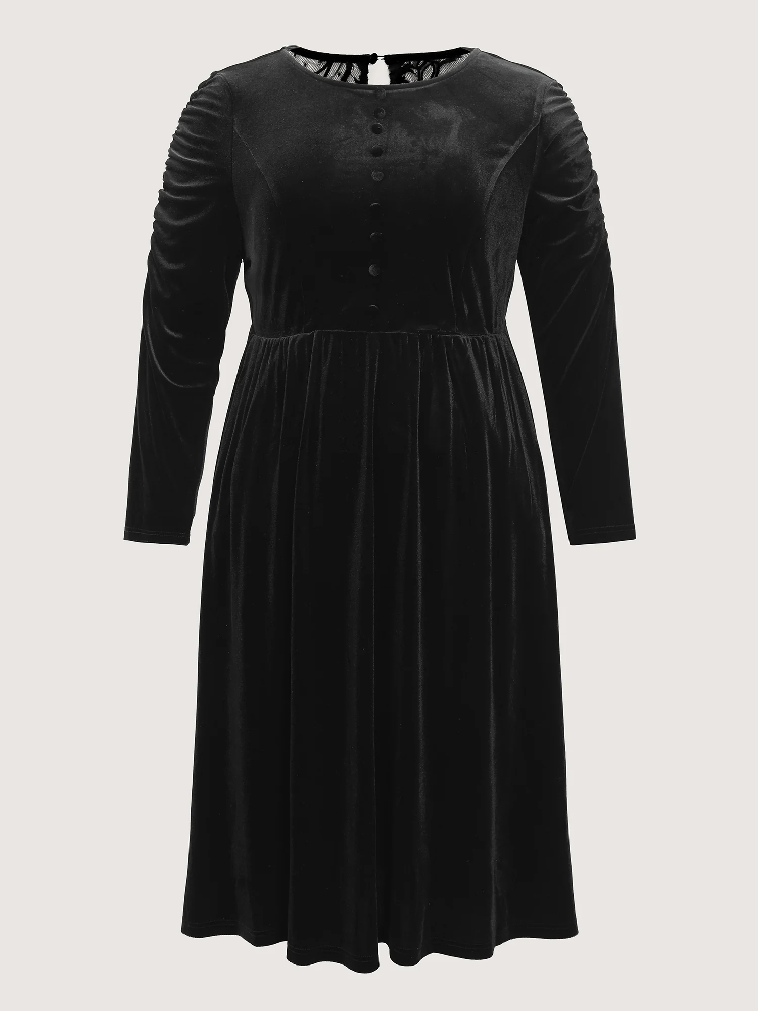 Sheer Lace Gathered Backless Midi Dress - Image 7