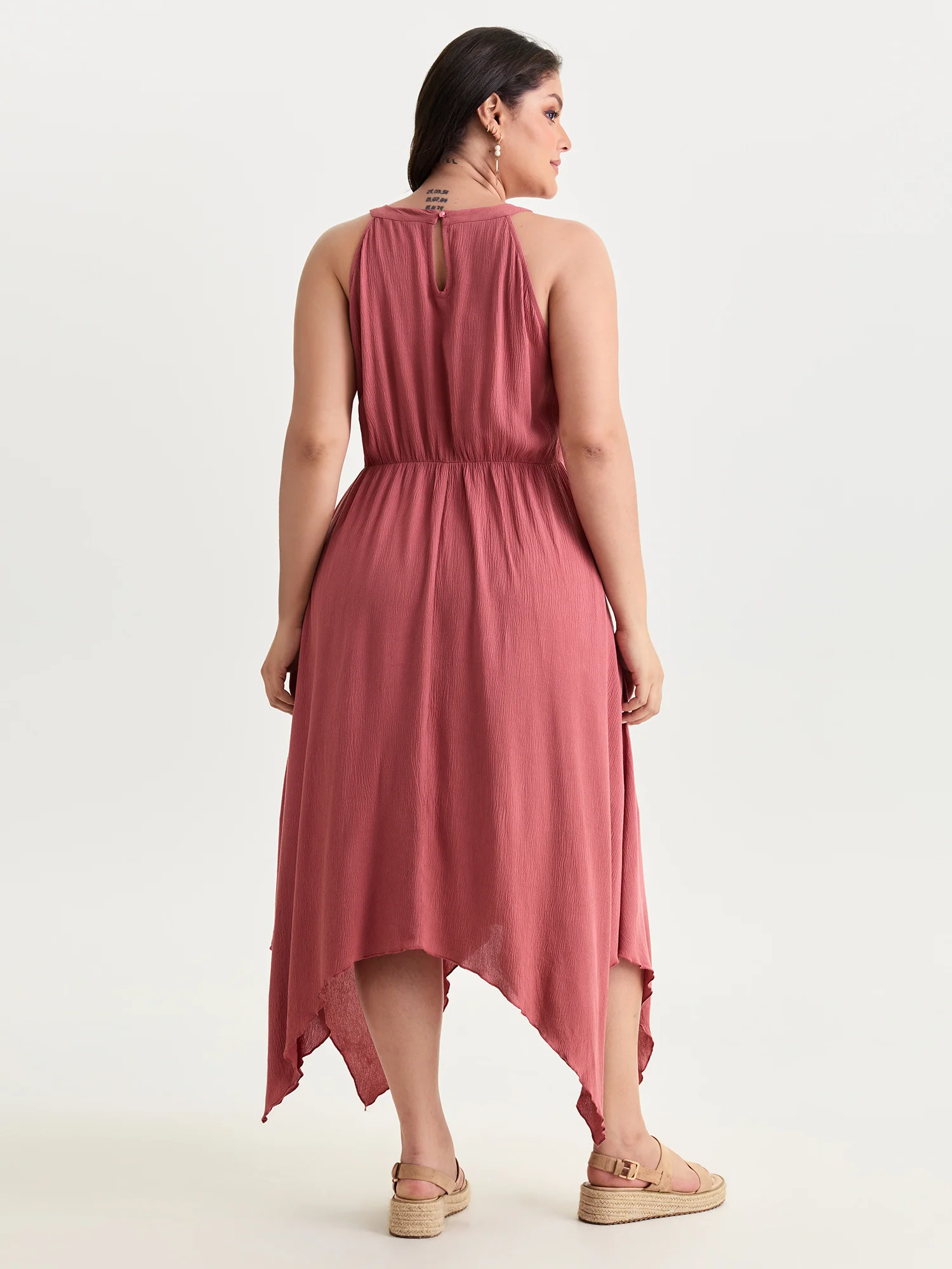 Sheer Lace Halter Neckline Flowy Midi Dress - Image 4