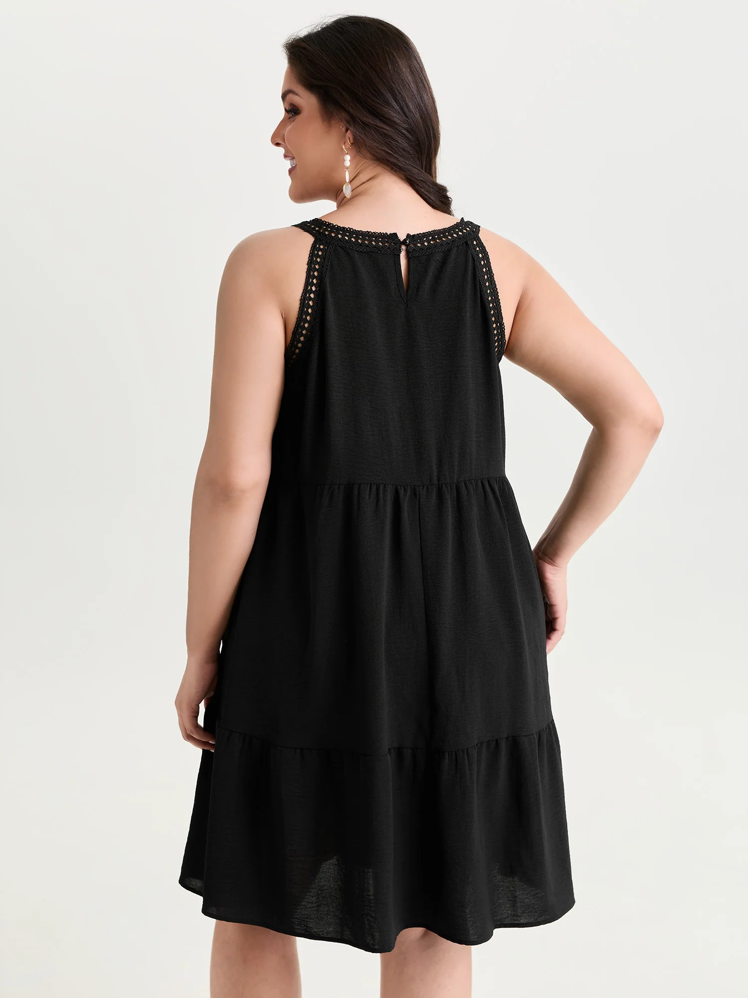Sheer Lace Halter Neckline Tiered Mini Dress - Image 4
