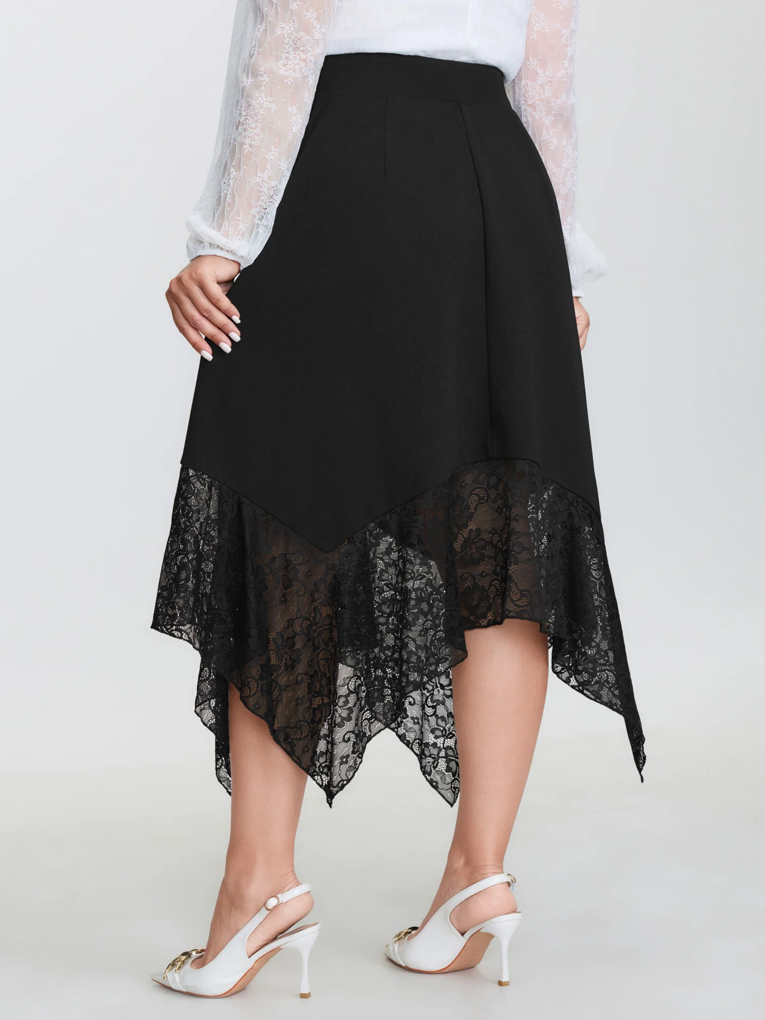 Sheer Lace Handkerchief Hem Midi Skirt - Image 6