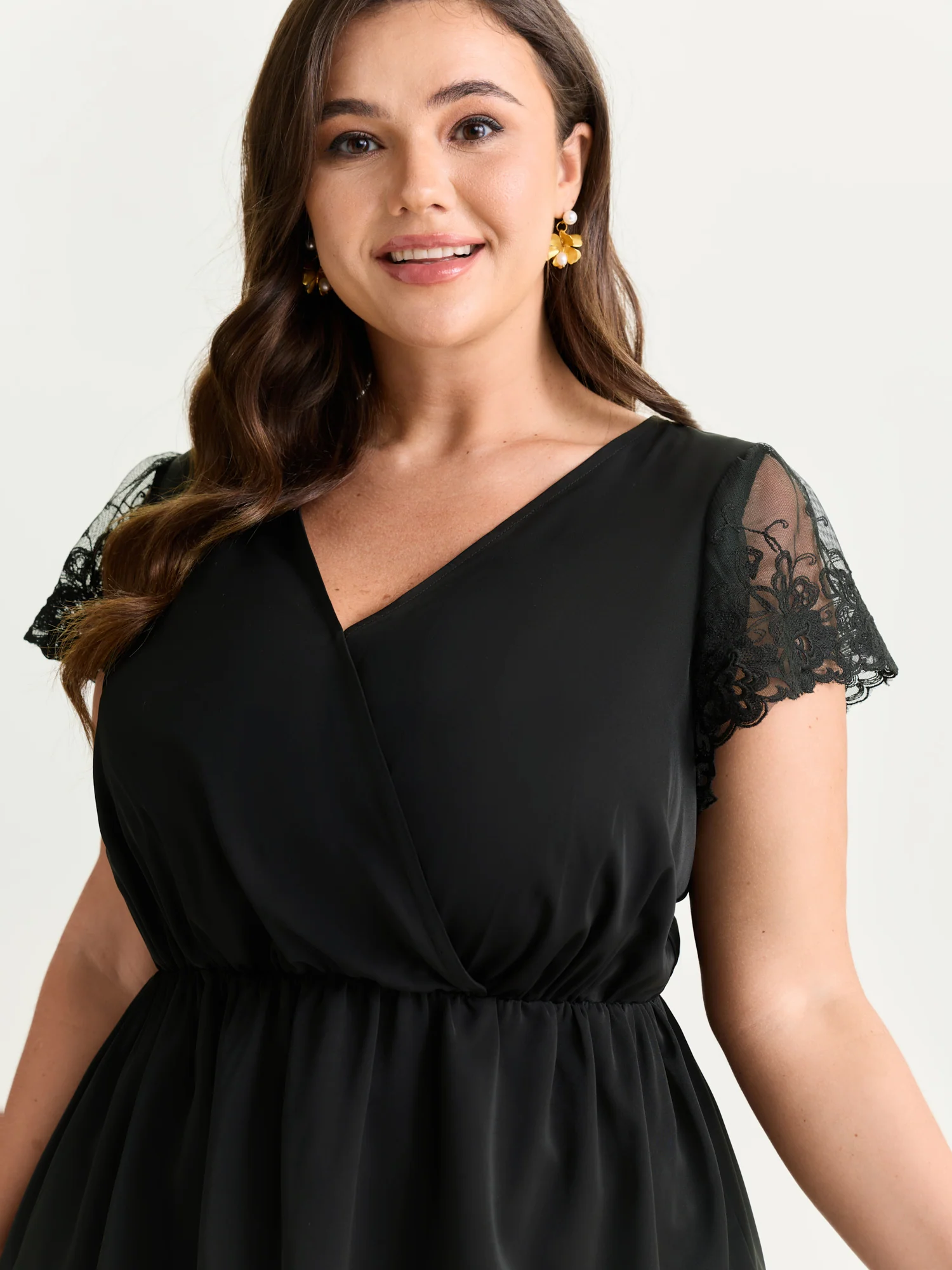Sheer Lace Hem Satin Blouse - Image 2