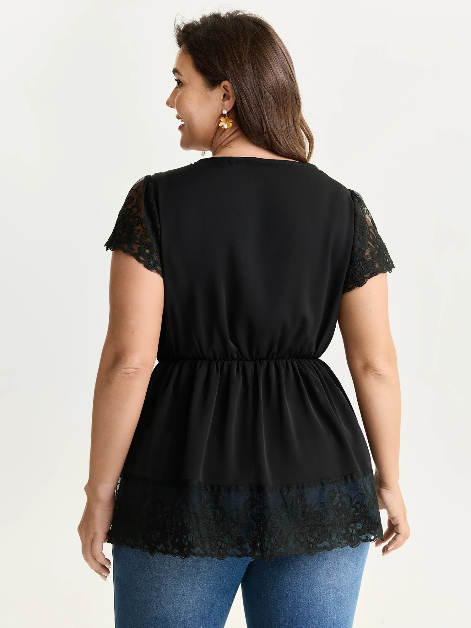 Sheer Lace Hem Satin Blouse - Image 4