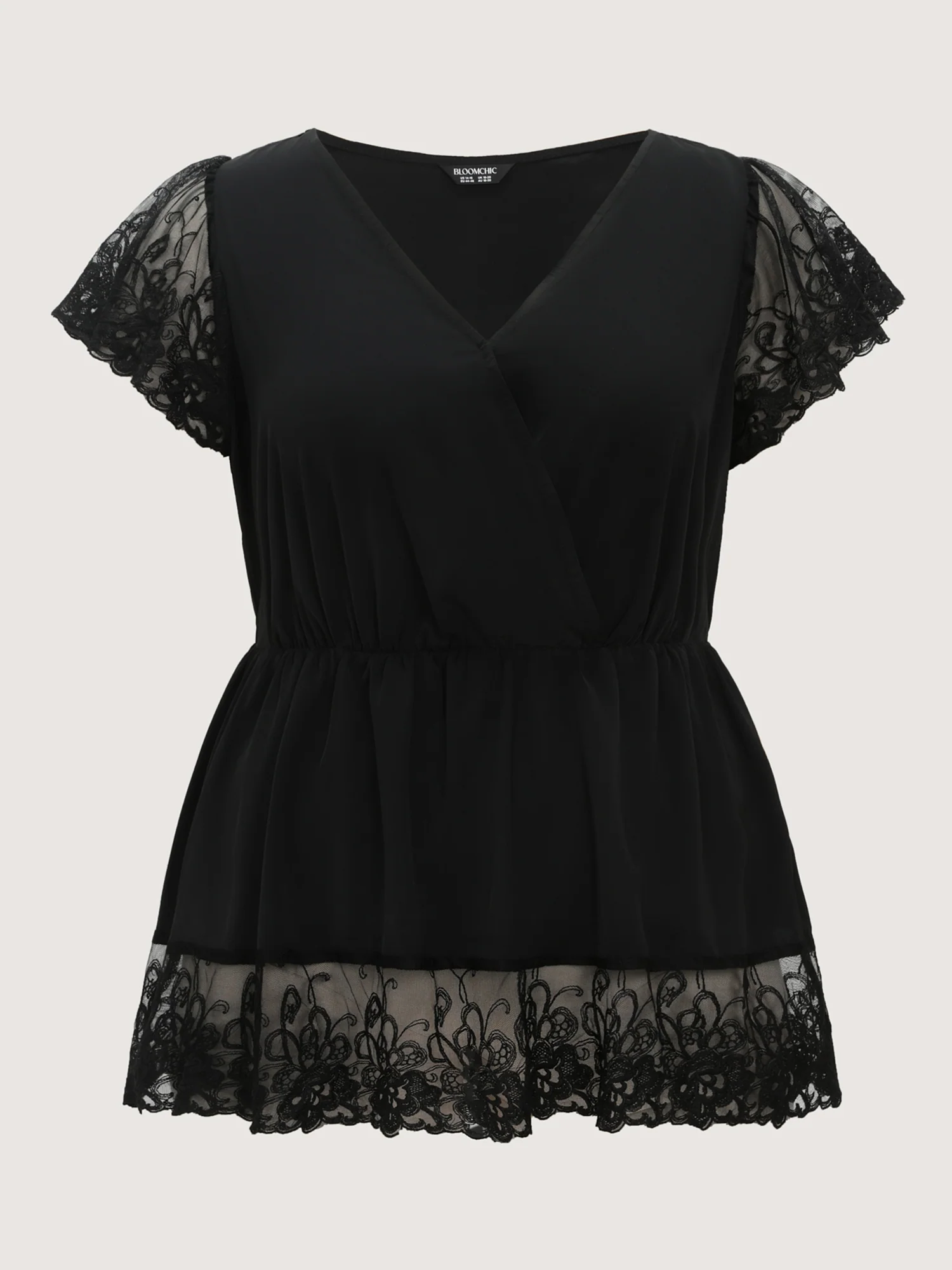 Sheer Lace Hem Satin Blouse - Image 7