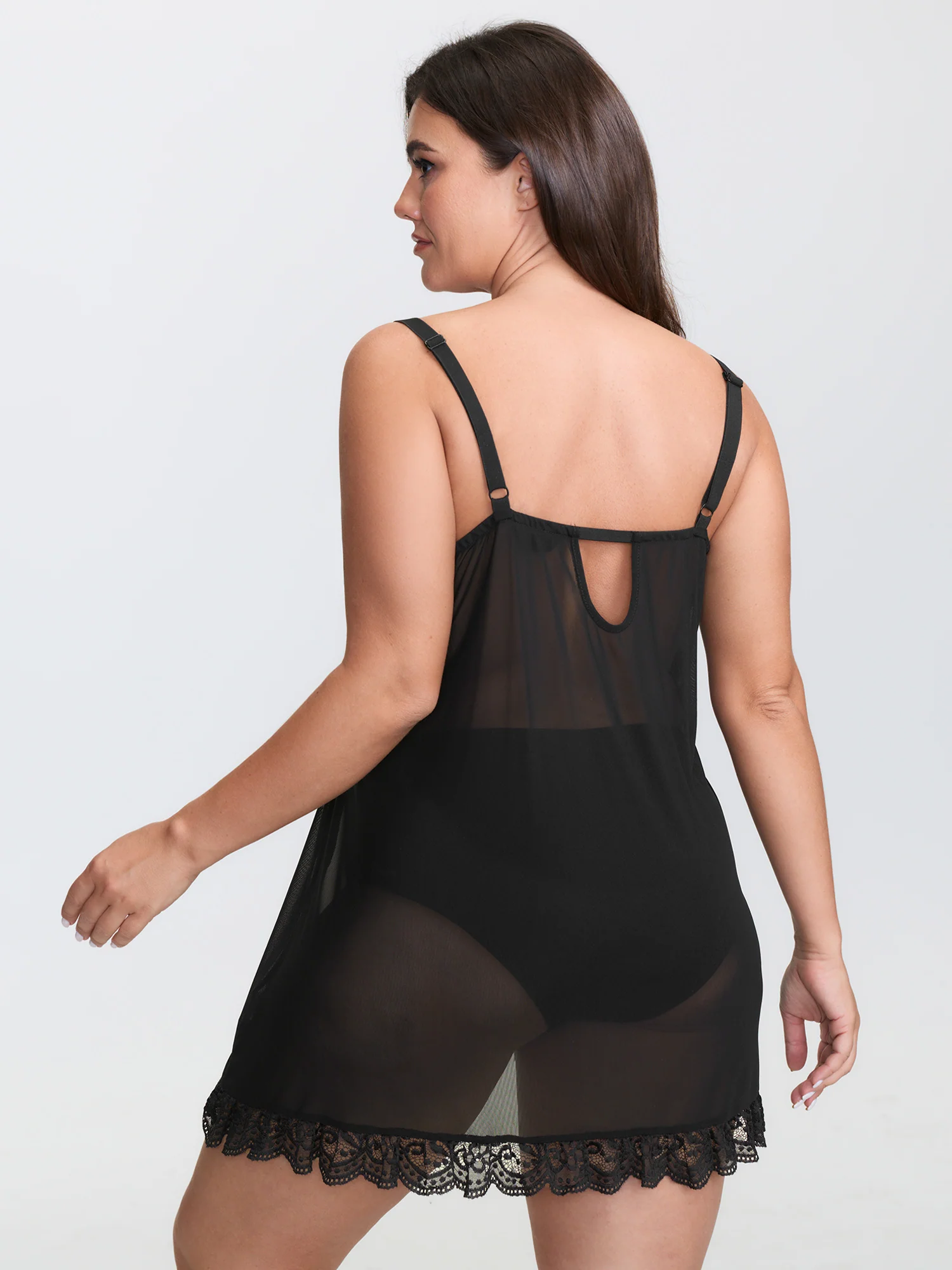 Sheer Scalloped Lace High-Low Hem Nightgown - Image 6