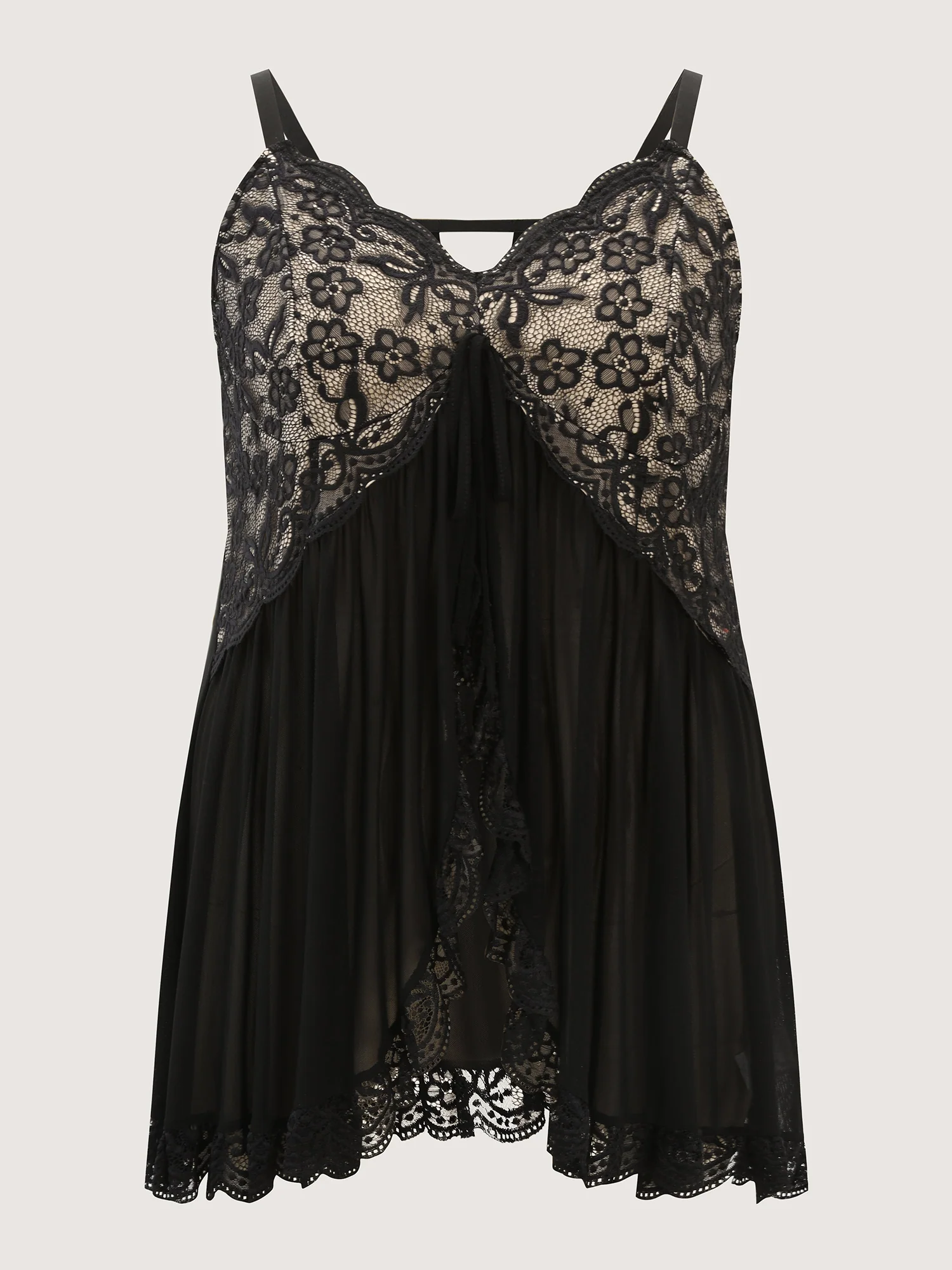 Sheer Scalloped Lace High-Low Hem Nightgown - Image 9