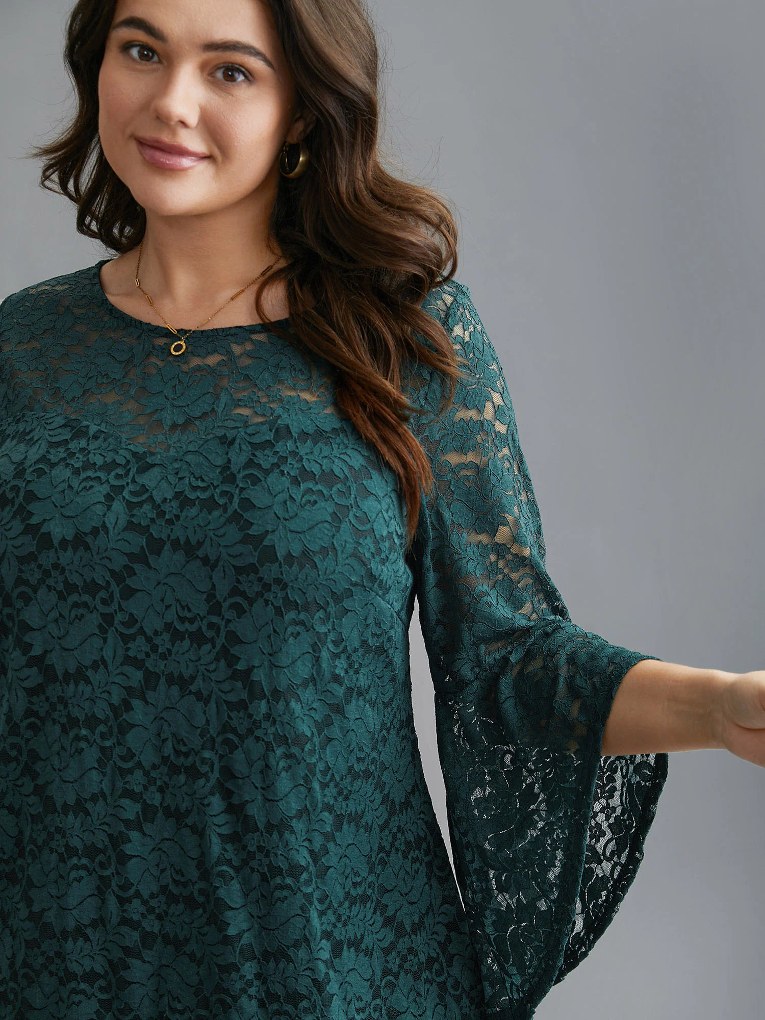 Sheer Lace Irregular Sleeve Lined Shirt - Image 3