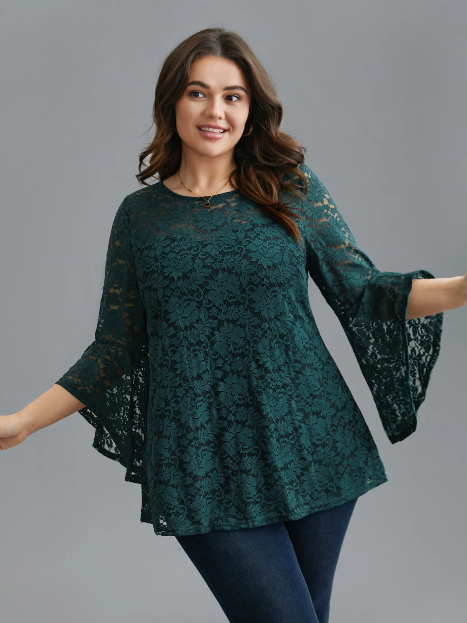 Sheer Lace Irregular Sleeve Lined Shirt - Image 4