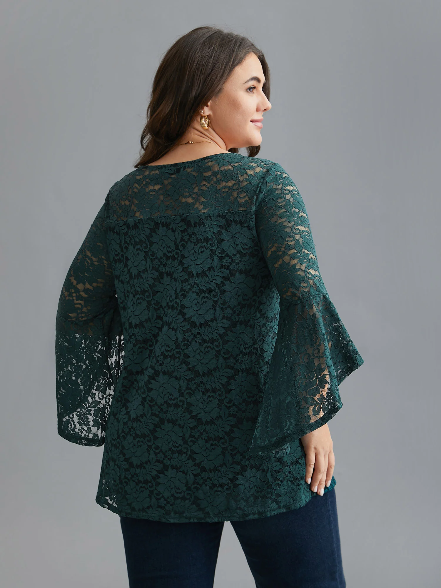 Sheer Lace Irregular Sleeve Lined Shirt - Image 5