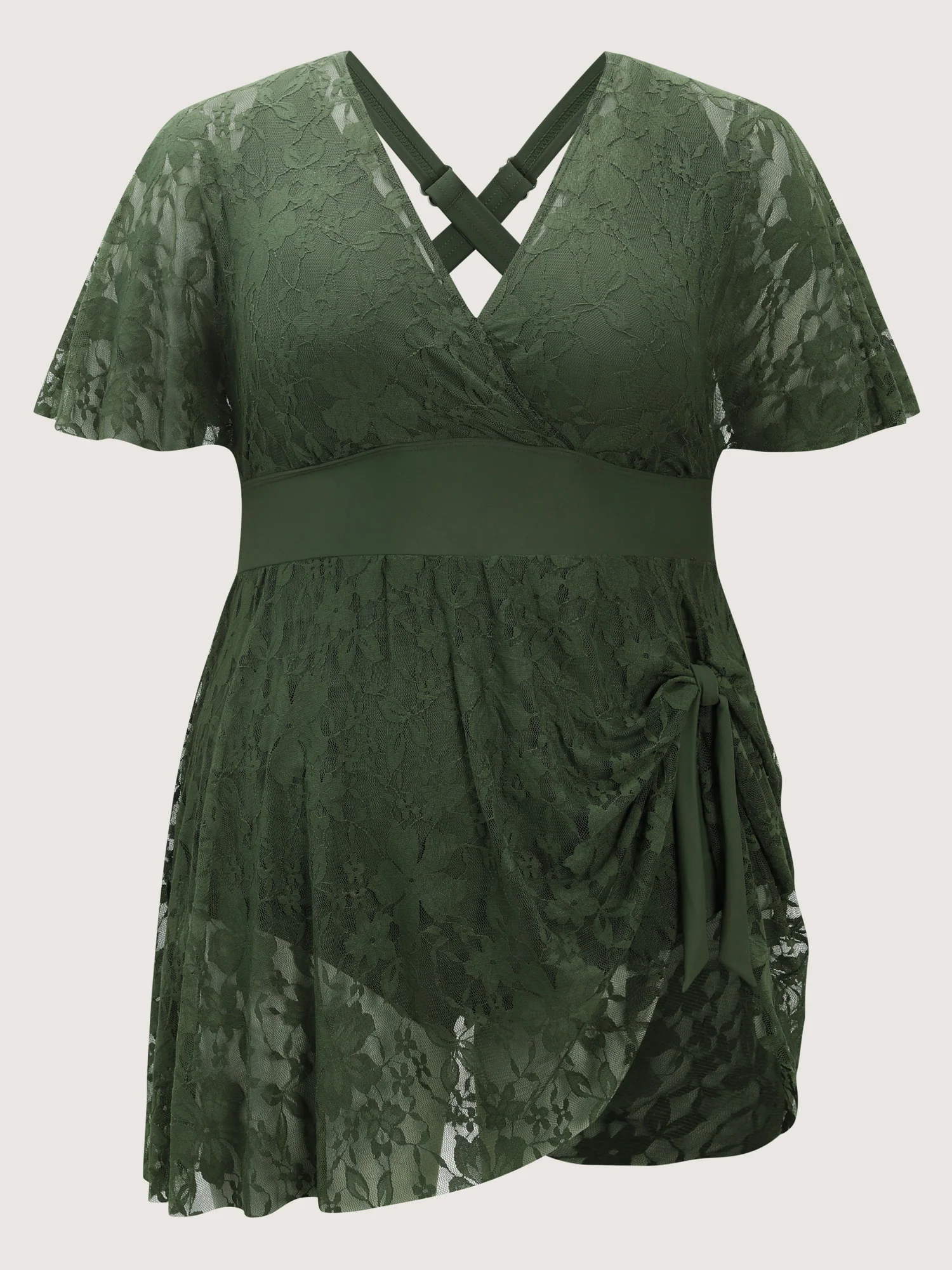 Sheer Lace Knotted Asymmetrical Hem Swim Dress - Image 7