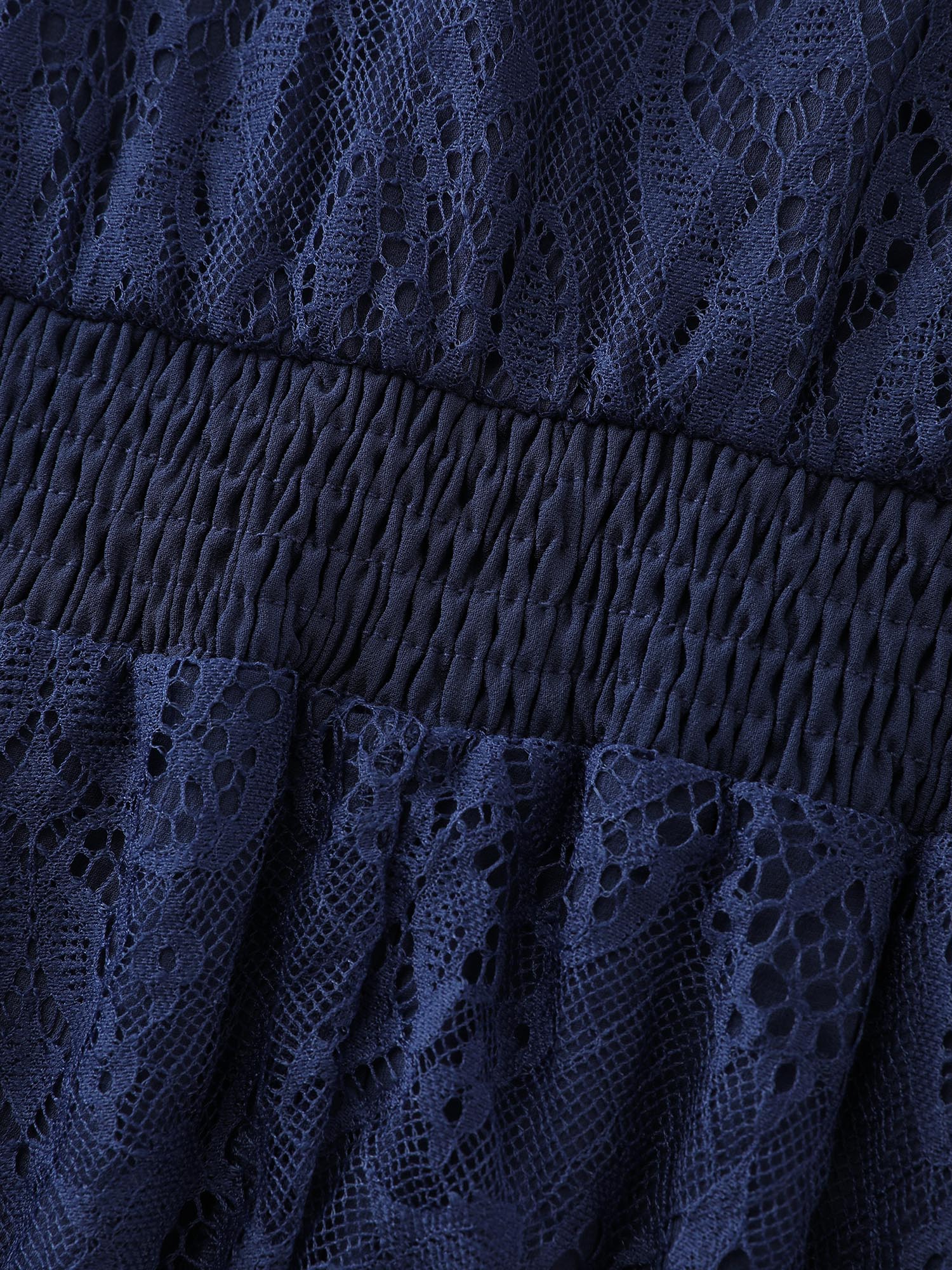 Sheer Lace Neckline Layered Pockets Midi Dress - Image 5