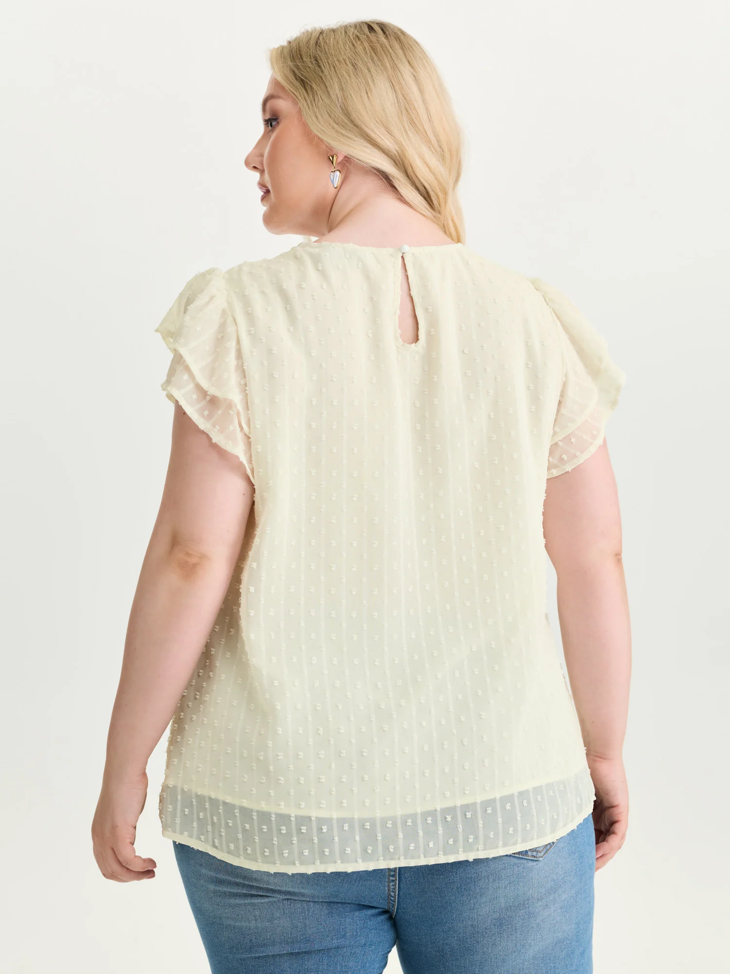Sheer Lace Neckline Layered Sleeve Blouse - Image 4