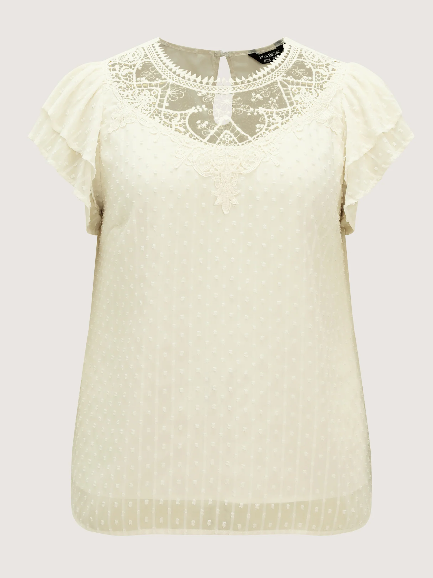 Sheer Lace Neckline Layered Sleeve Blouse - Image 7