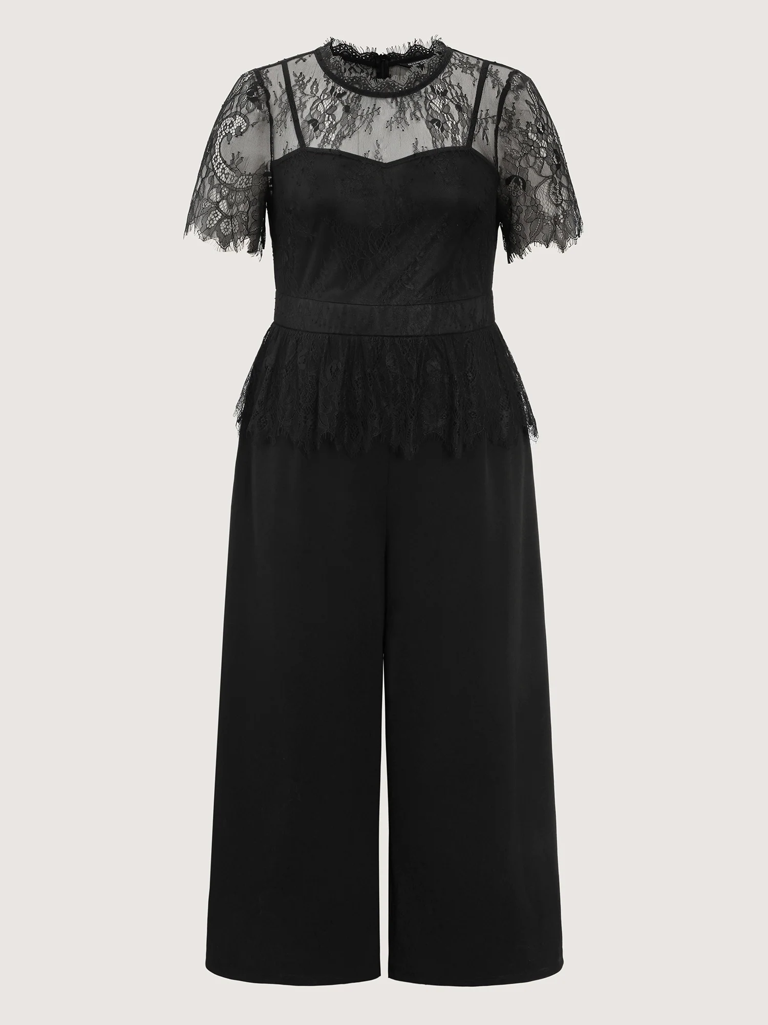 Sheer Lace Neckline Ruffled Waist Jumpsuit - Image 7