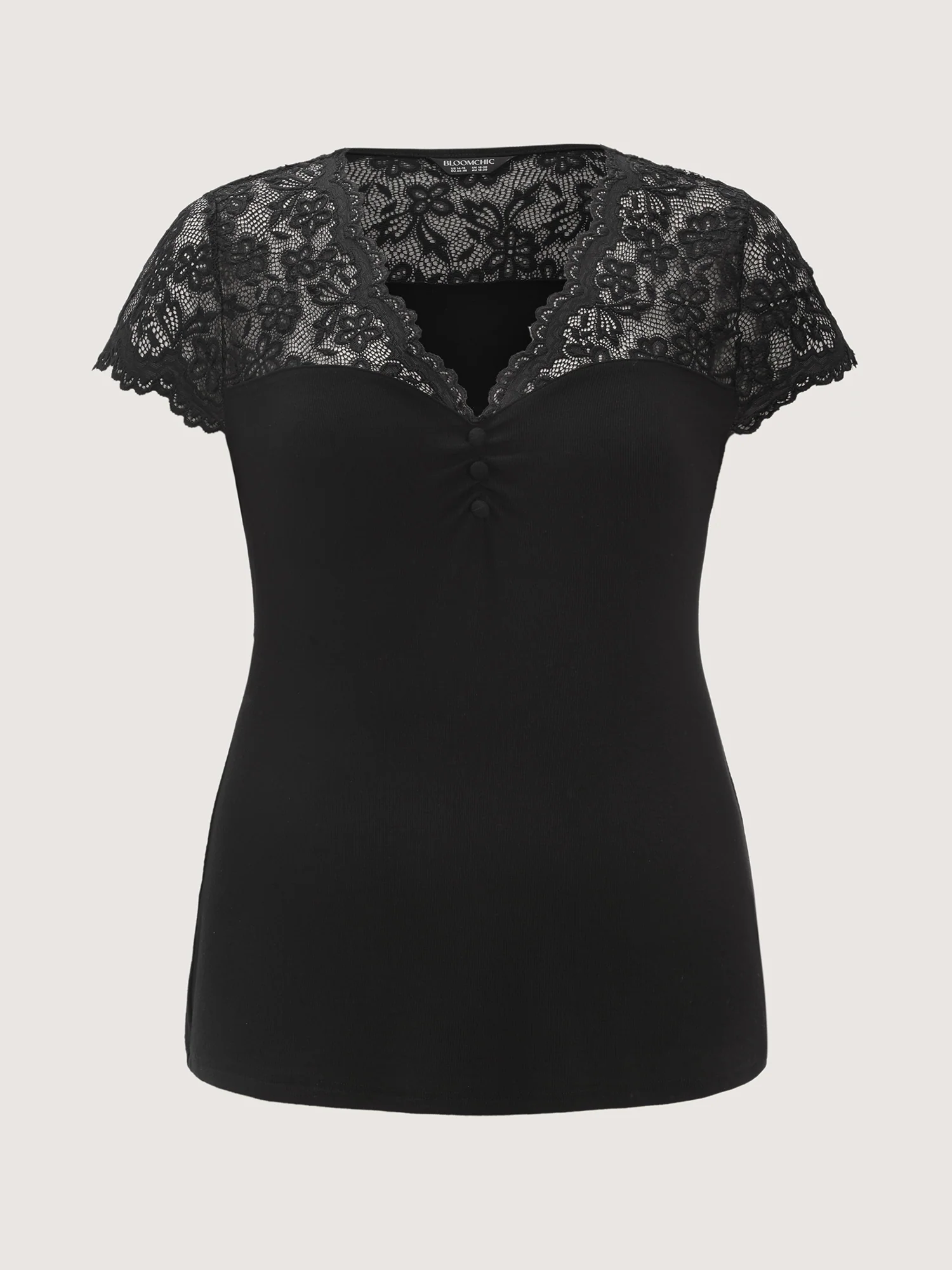 Sheer Lace Neckline Shirred Knit Top - Image 7