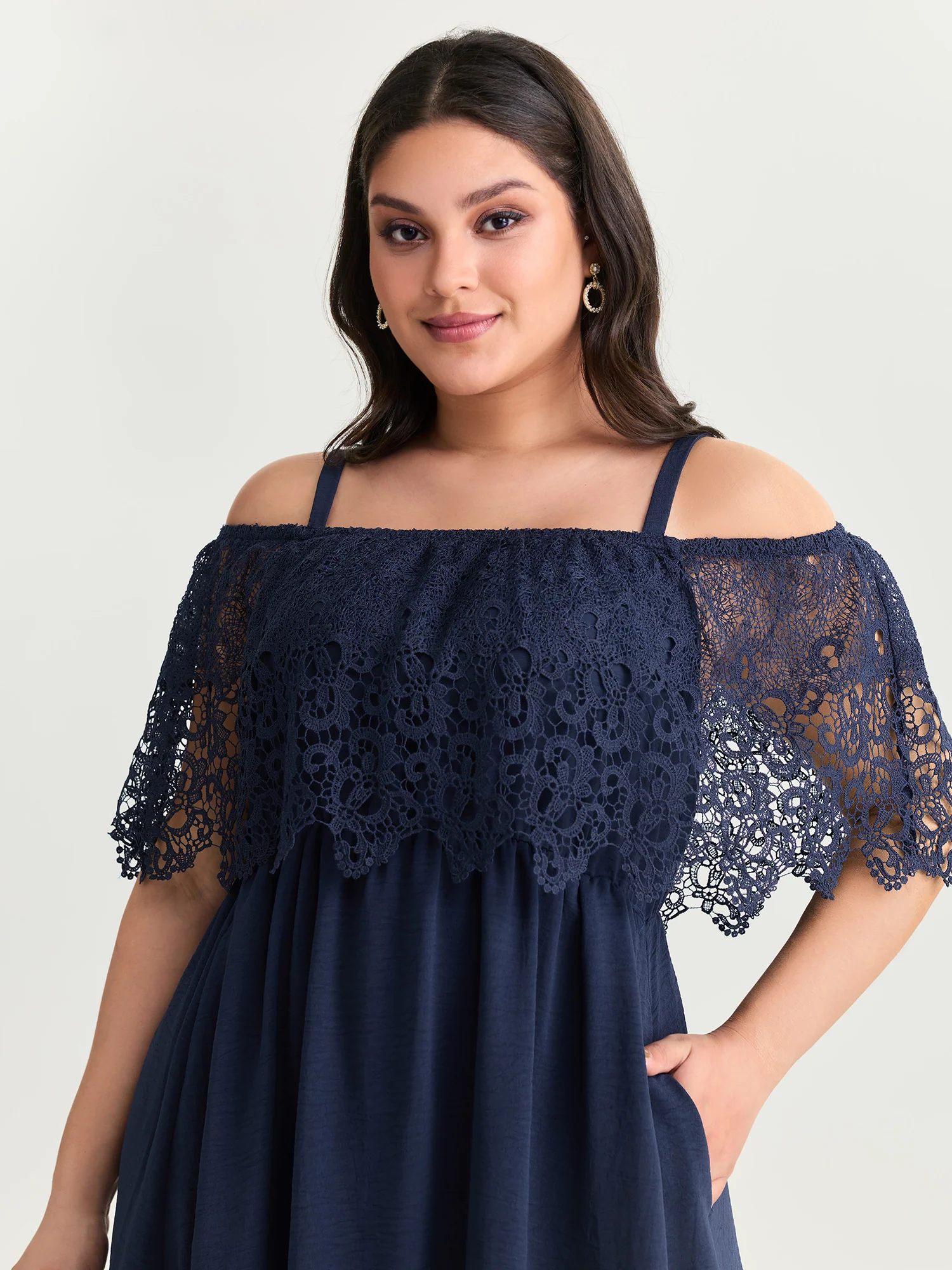 Sheer Lace Off-Shoulder Midi Dress - Image 2