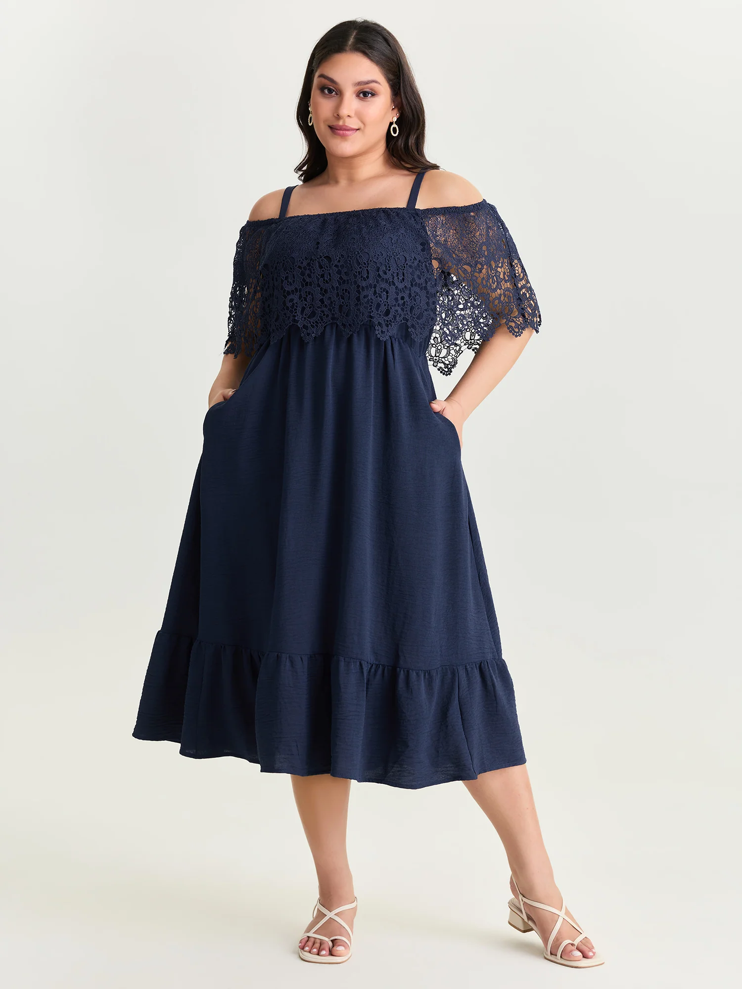 Sheer Lace Off-Shoulder Midi Dress - Image 3