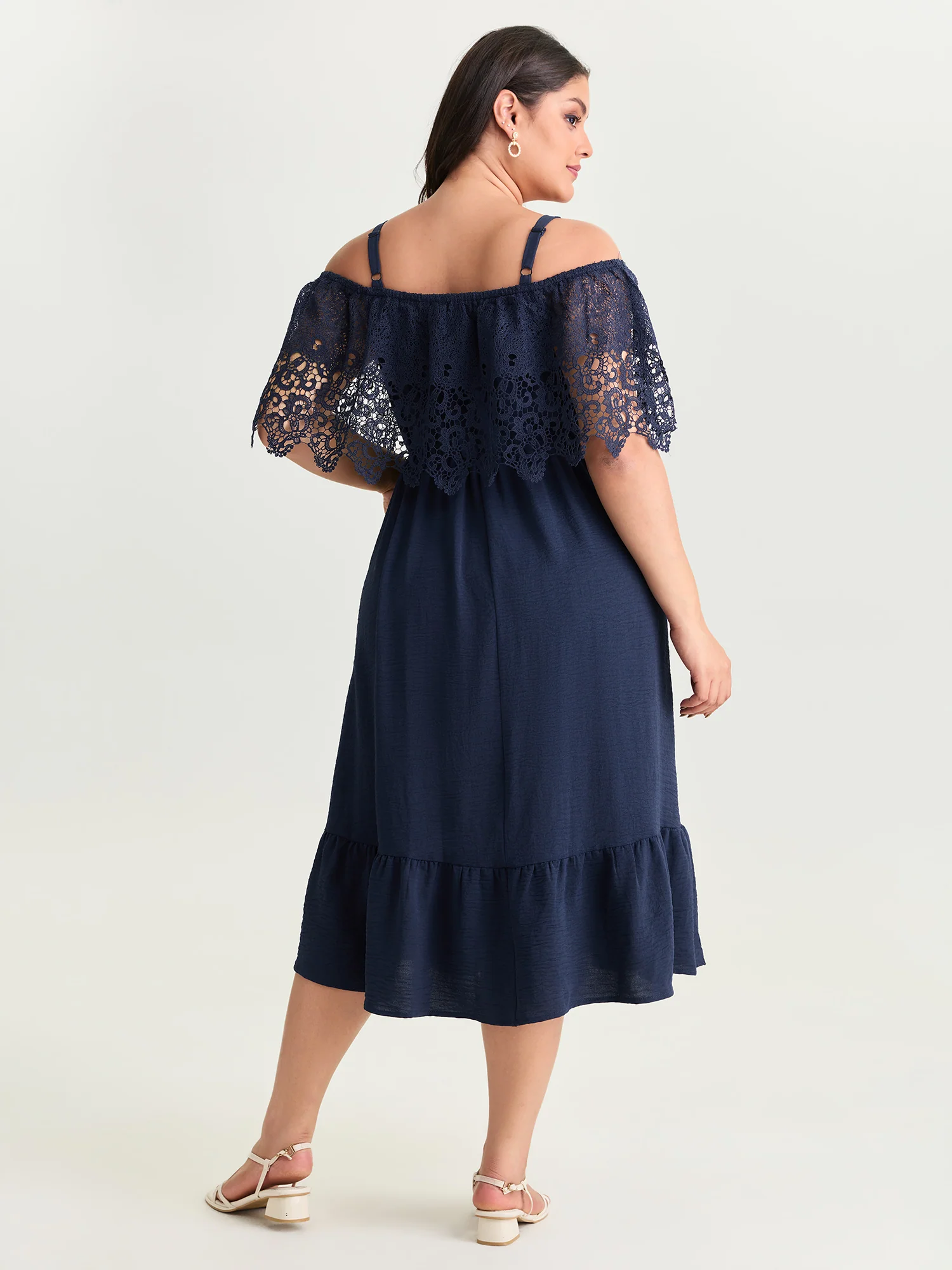 Sheer Lace Off-Shoulder Midi Dress - Image 4