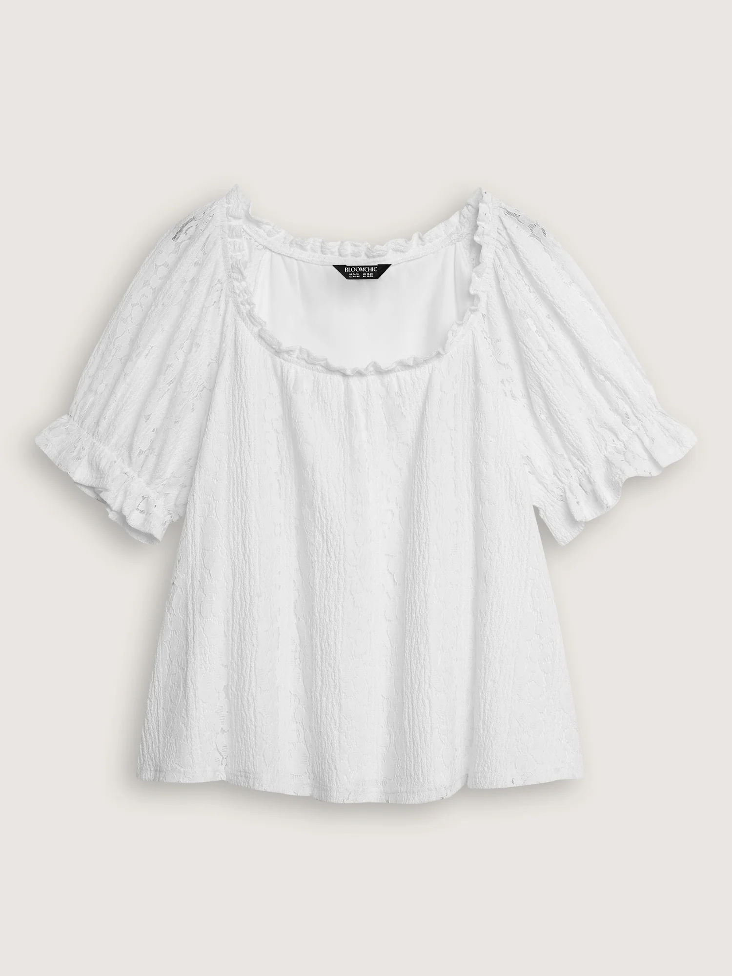 Sheer Lace Panels Ruffled Neckline Blouse - Image 6