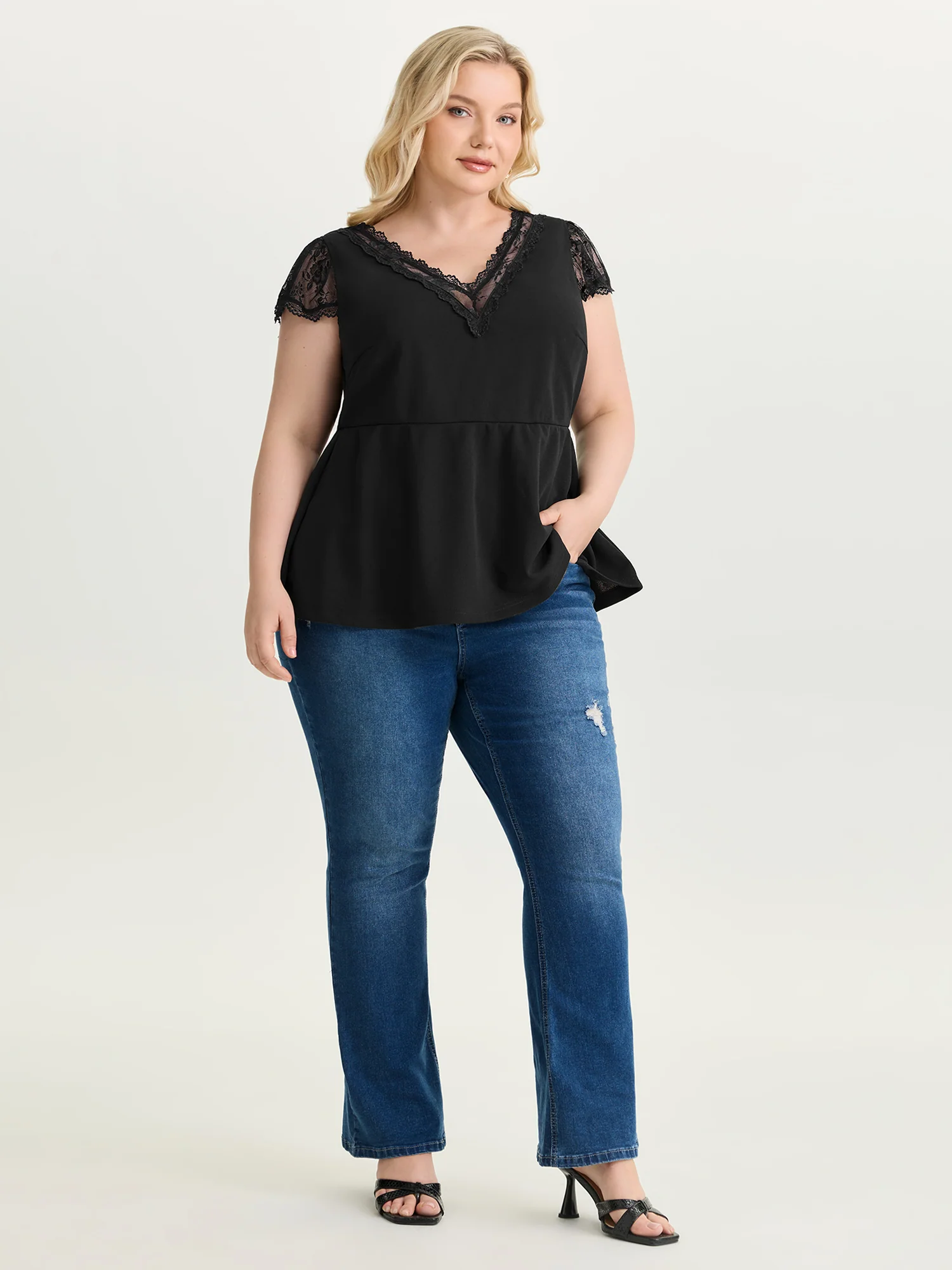 Sheer Lace Plain Knit Top - Image 3