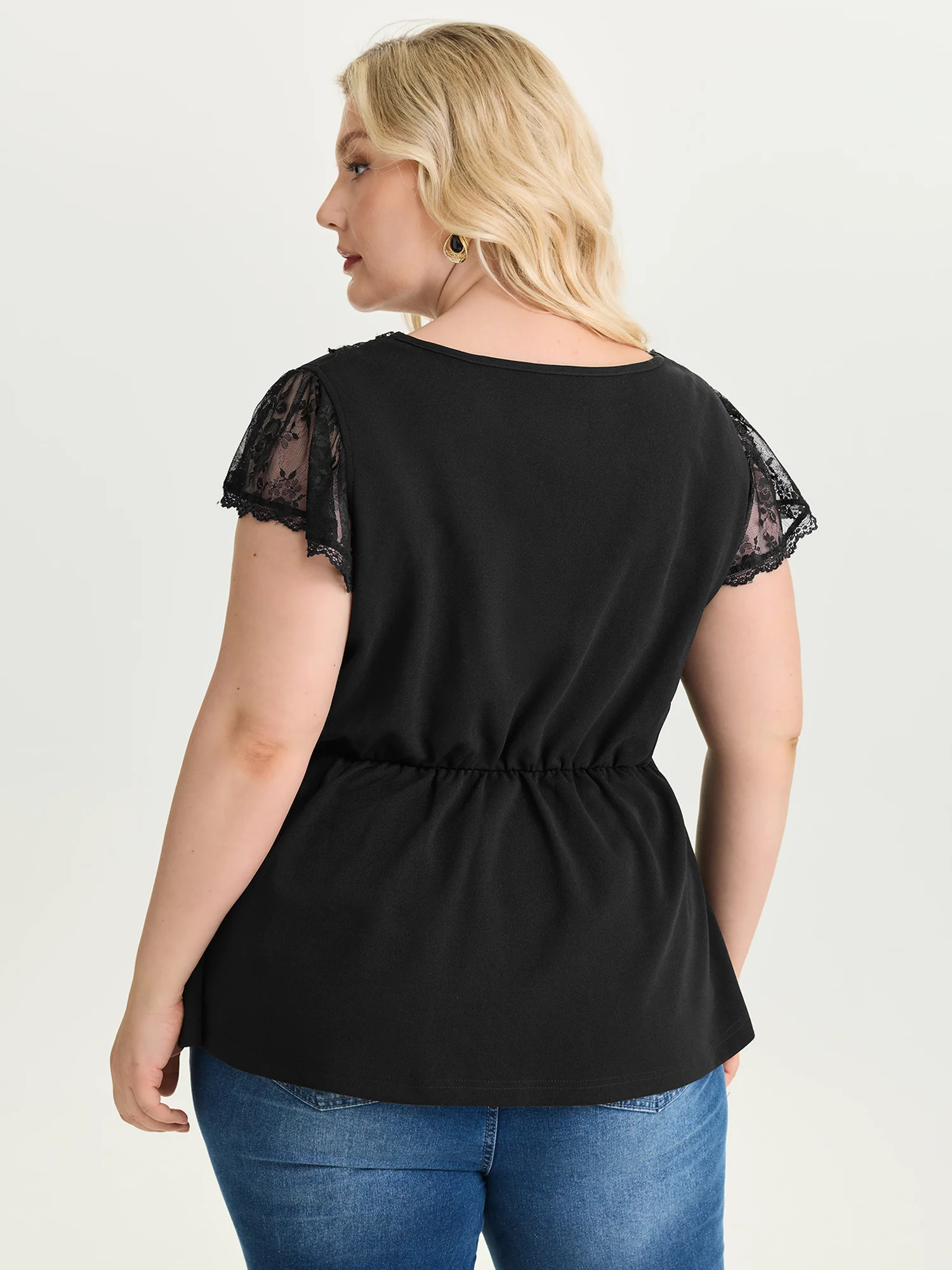 Sheer Lace Plain Knit Top - Image 5