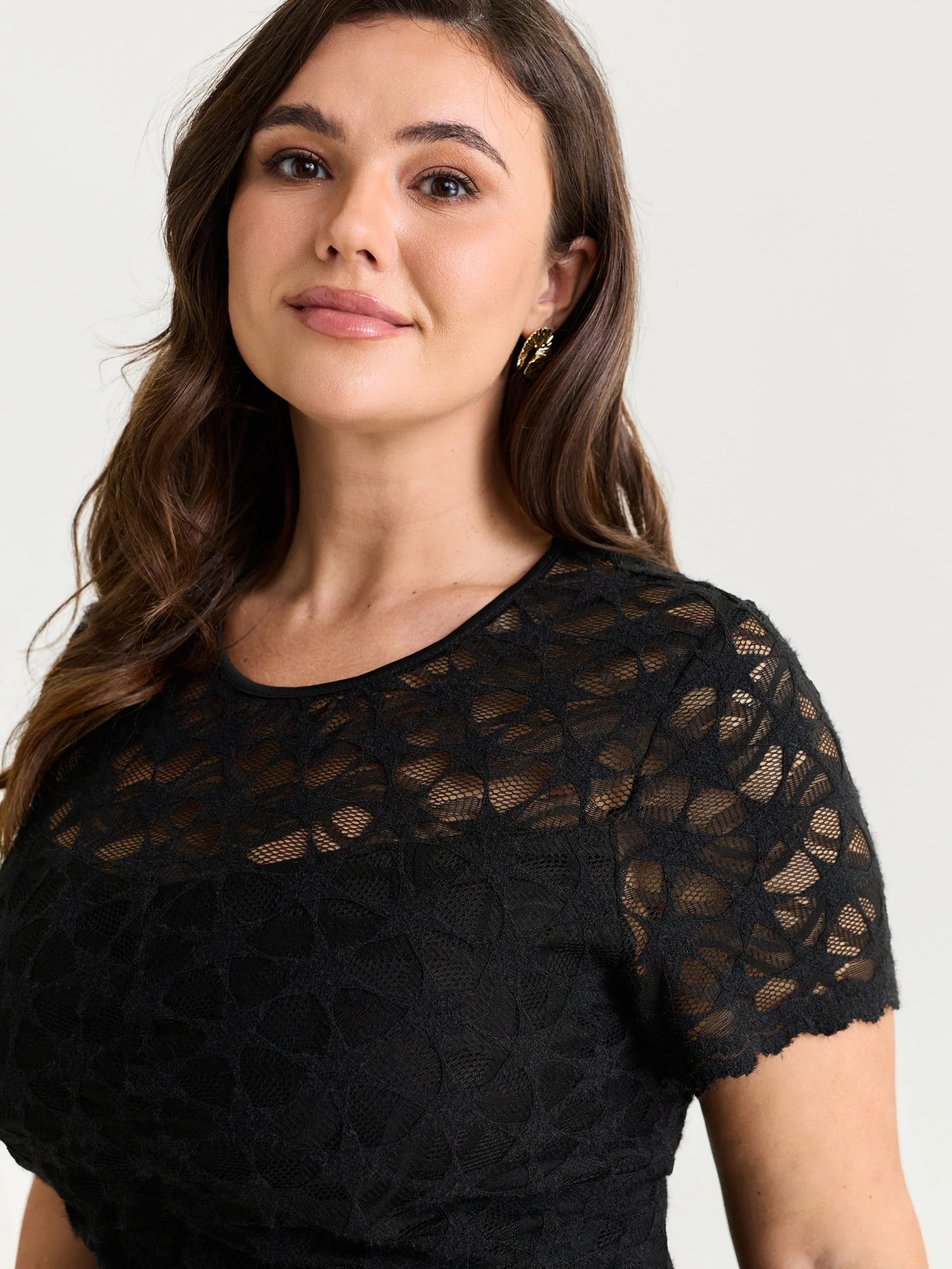 Sheer Lace Round Neck Knit Top - Image 2