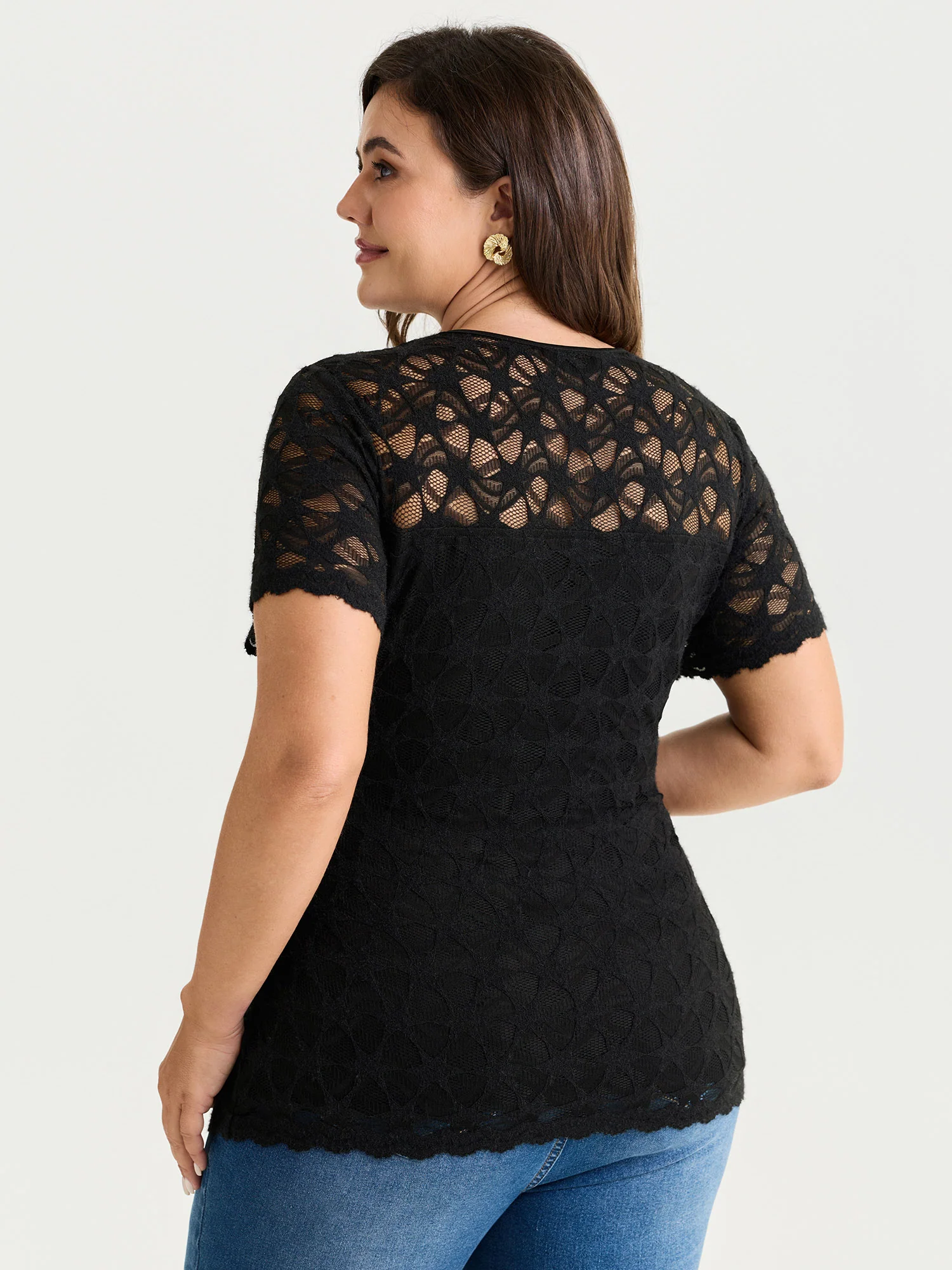 Sheer Lace Round Neck Knit Top - Image 4
