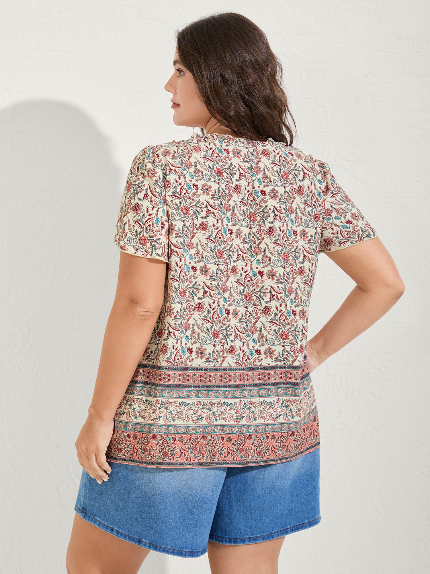 Sheer Lace Ruffled Neck Floral Blouse - Image 6