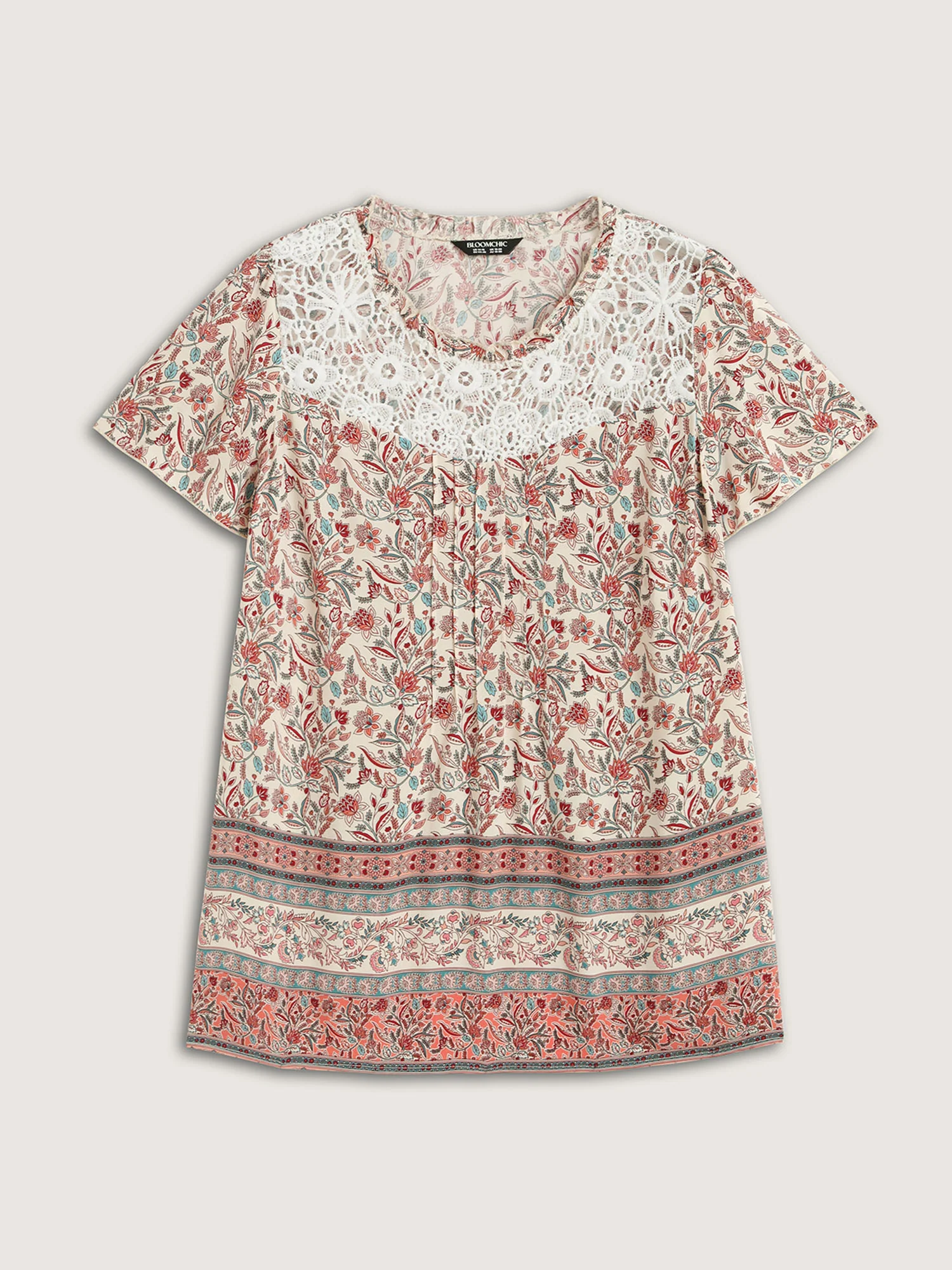 Sheer Lace Ruffled Neck Floral Blouse - Image 9