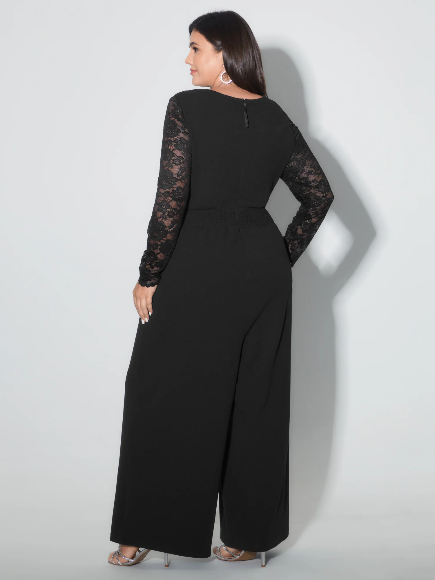 Sheer Lace Sleeve Cut-Out Neckline Jumpsuit - Image 4